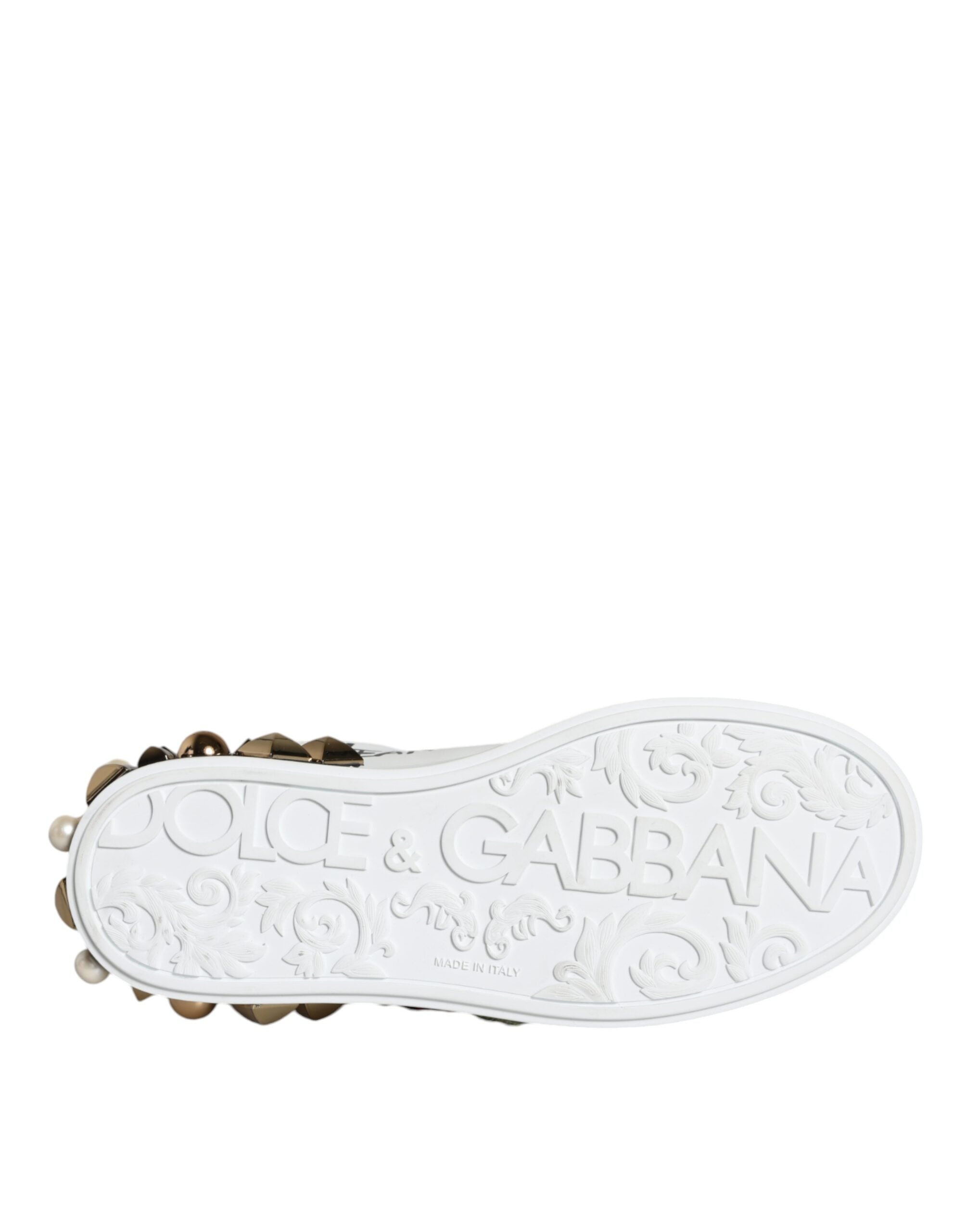 Dolce & Gabbana White Leather Floral Studded Sneakers Shoes-7