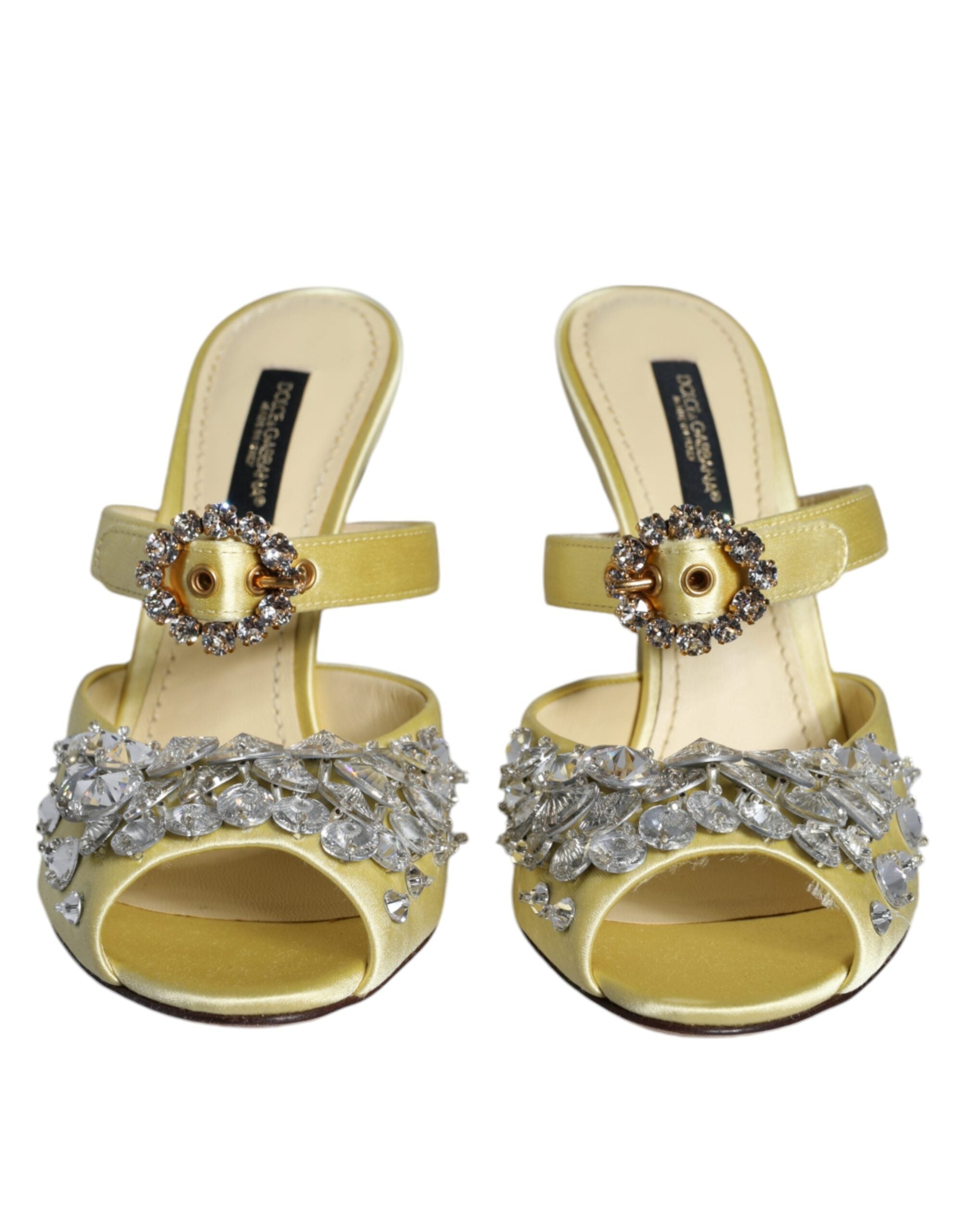 Dolce & Gabbana Yellow Mary Janes Satin Crystal Sandals Shoes-2