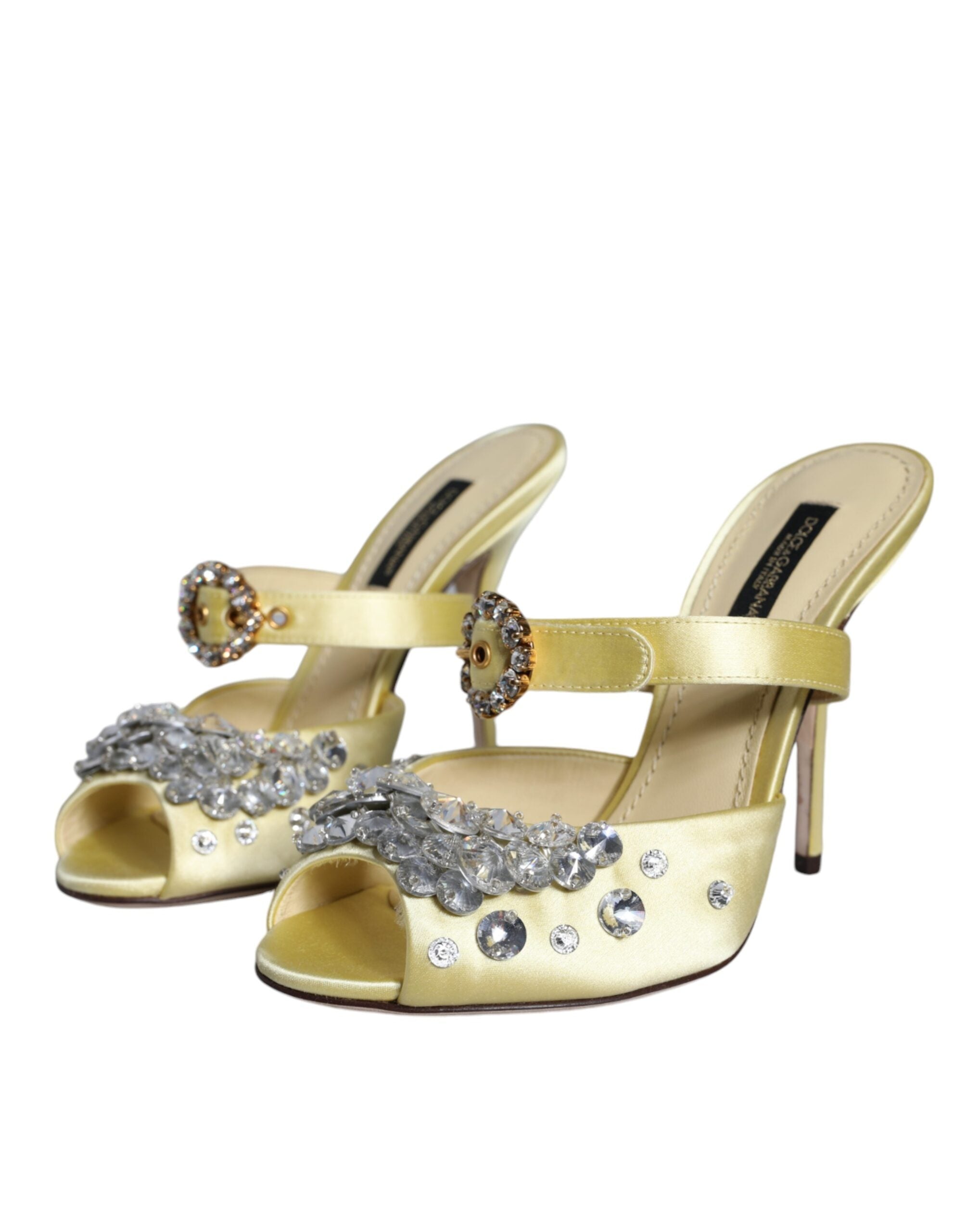 Dolce & Gabbana Yellow Mary Janes Satin Crystal Sandals Shoes-3