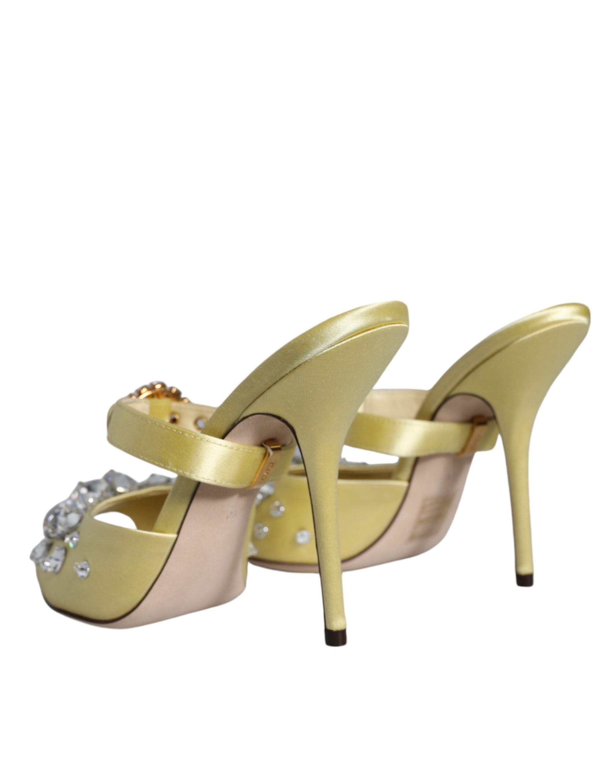 Dolce & Gabbana Yellow Mary Janes Satin Crystal Sandals Shoes-4