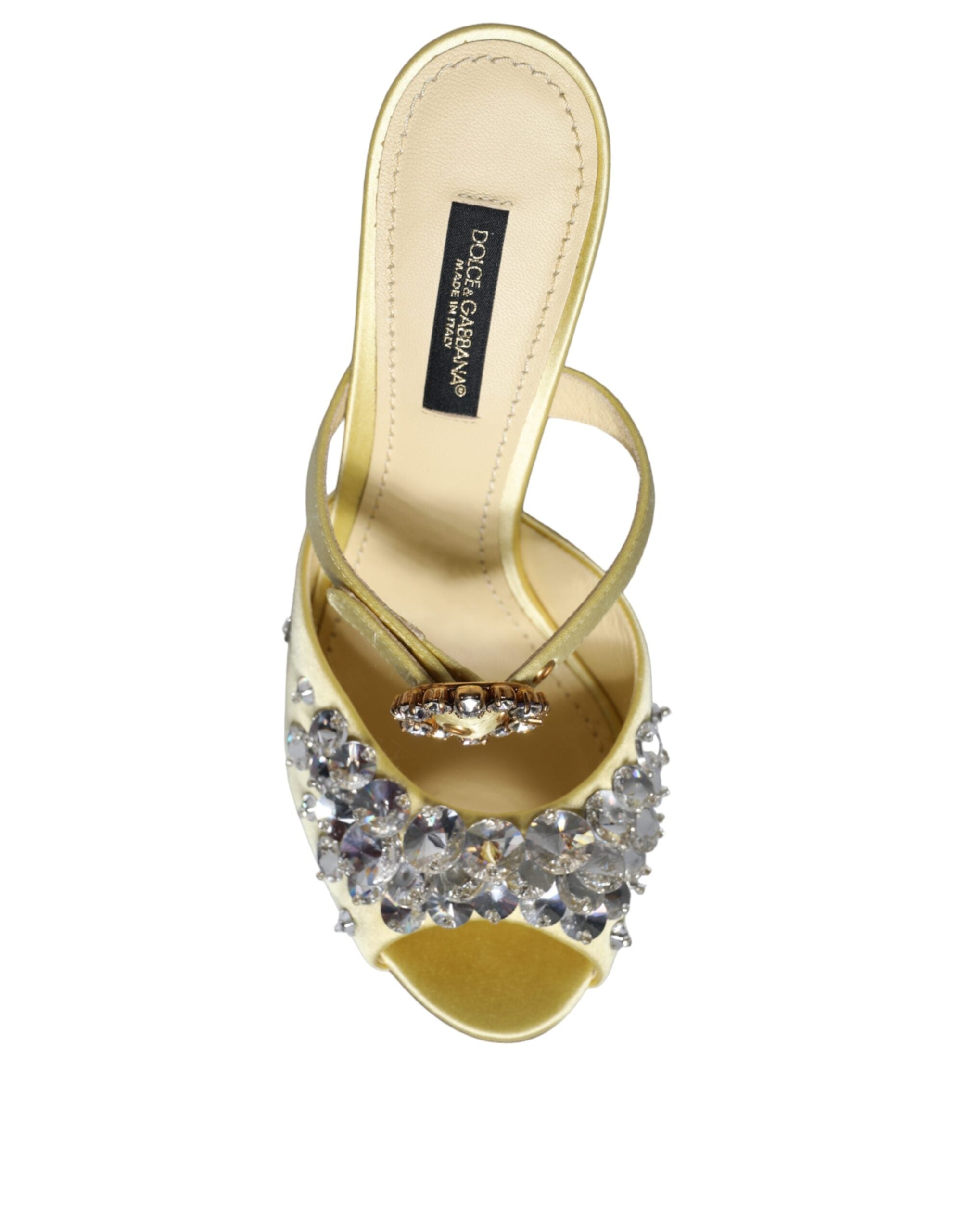 Dolce & Gabbana Yellow Mary Janes Satin Crystal Sandals Shoes-5