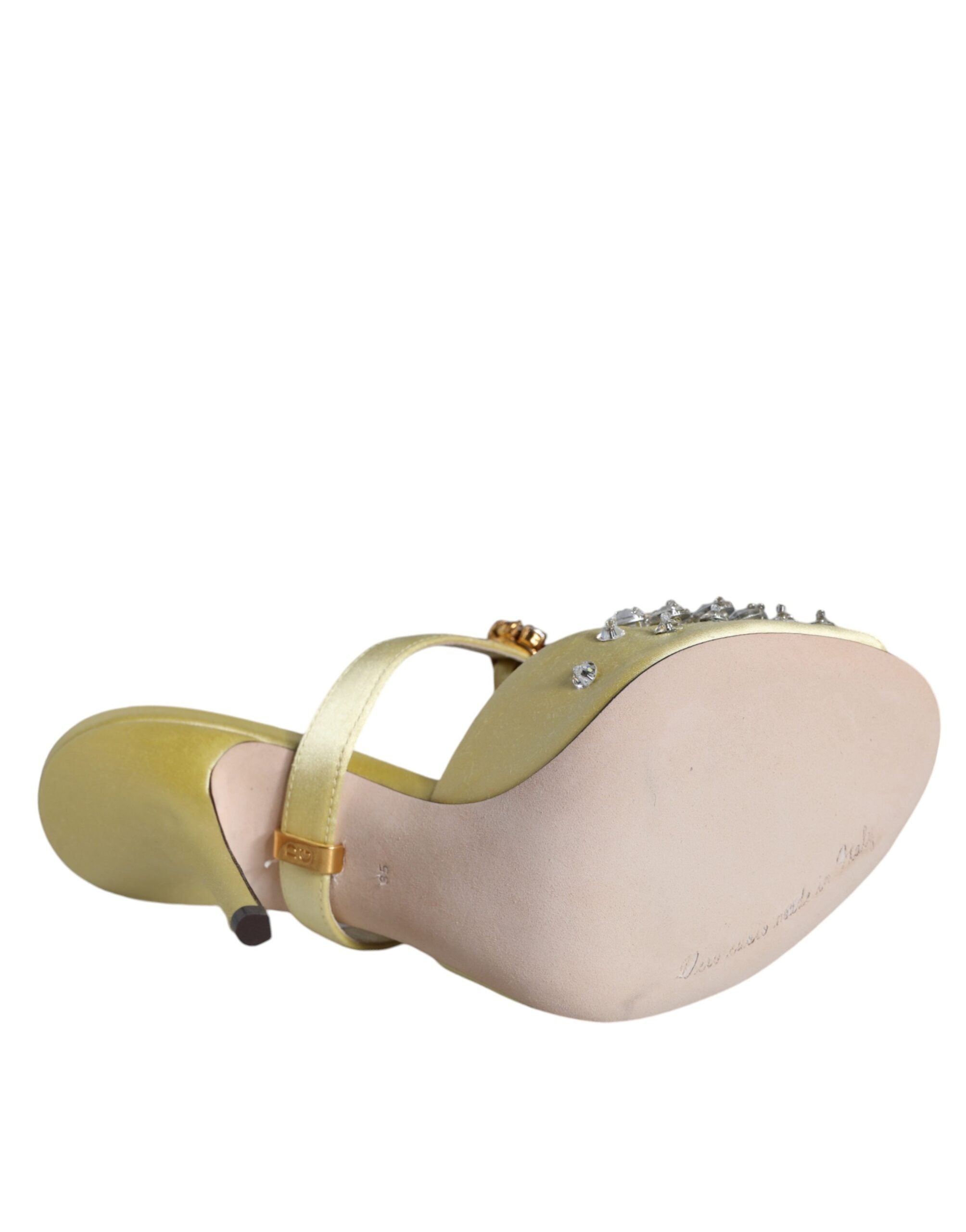 Dolce & Gabbana Yellow Mary Janes Satin Crystal Sandals Shoes-6