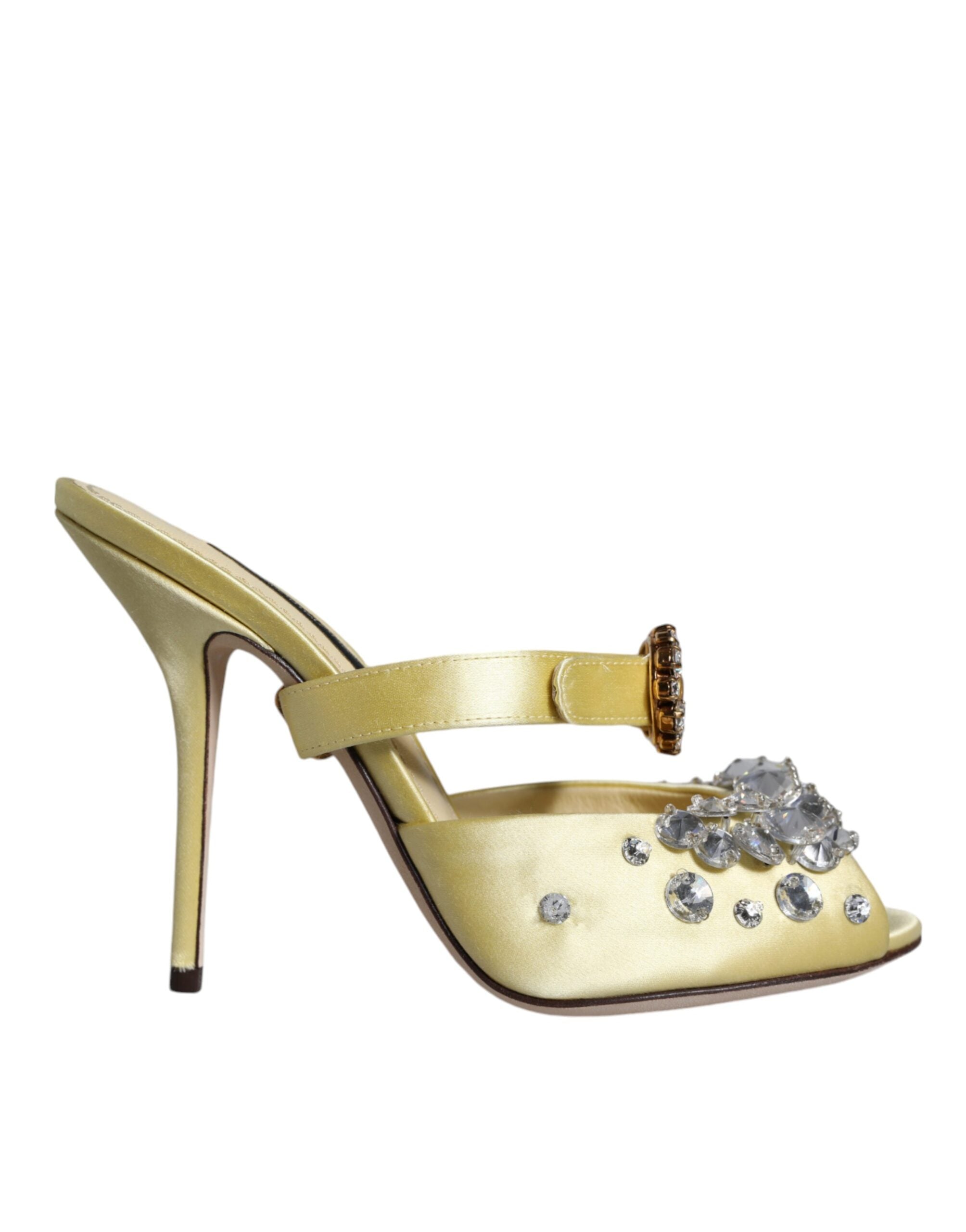 Dolce & Gabbana Yellow Mary Janes Satin Crystal Sandals Shoes-1