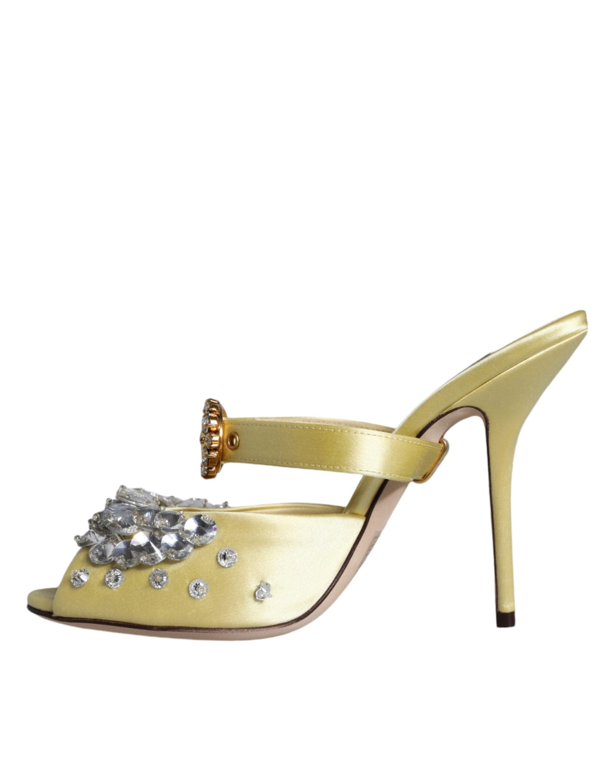 Dolce & Gabbana Yellow Mary Janes Satin Crystal Sandals Shoes-8
