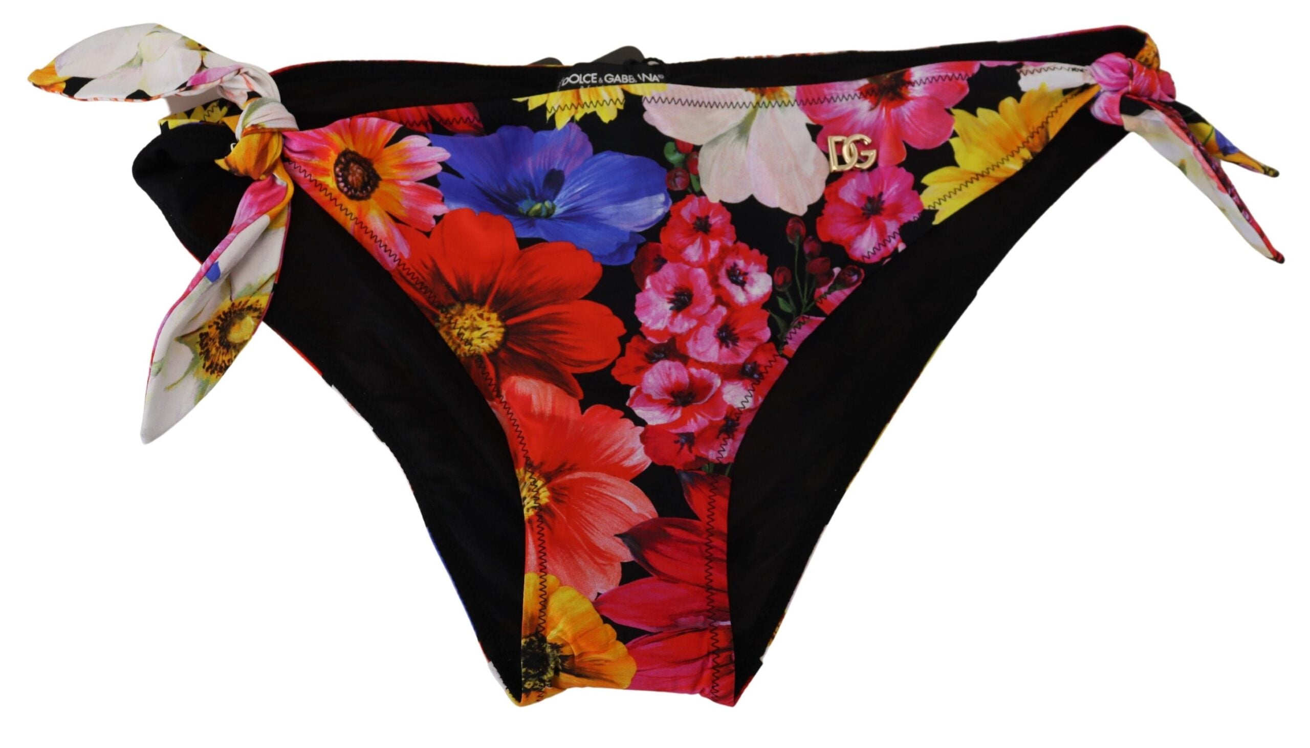 Dolce & Gabbana Black Floral Print Swimsuit Bikini Bottom Swimwear-2