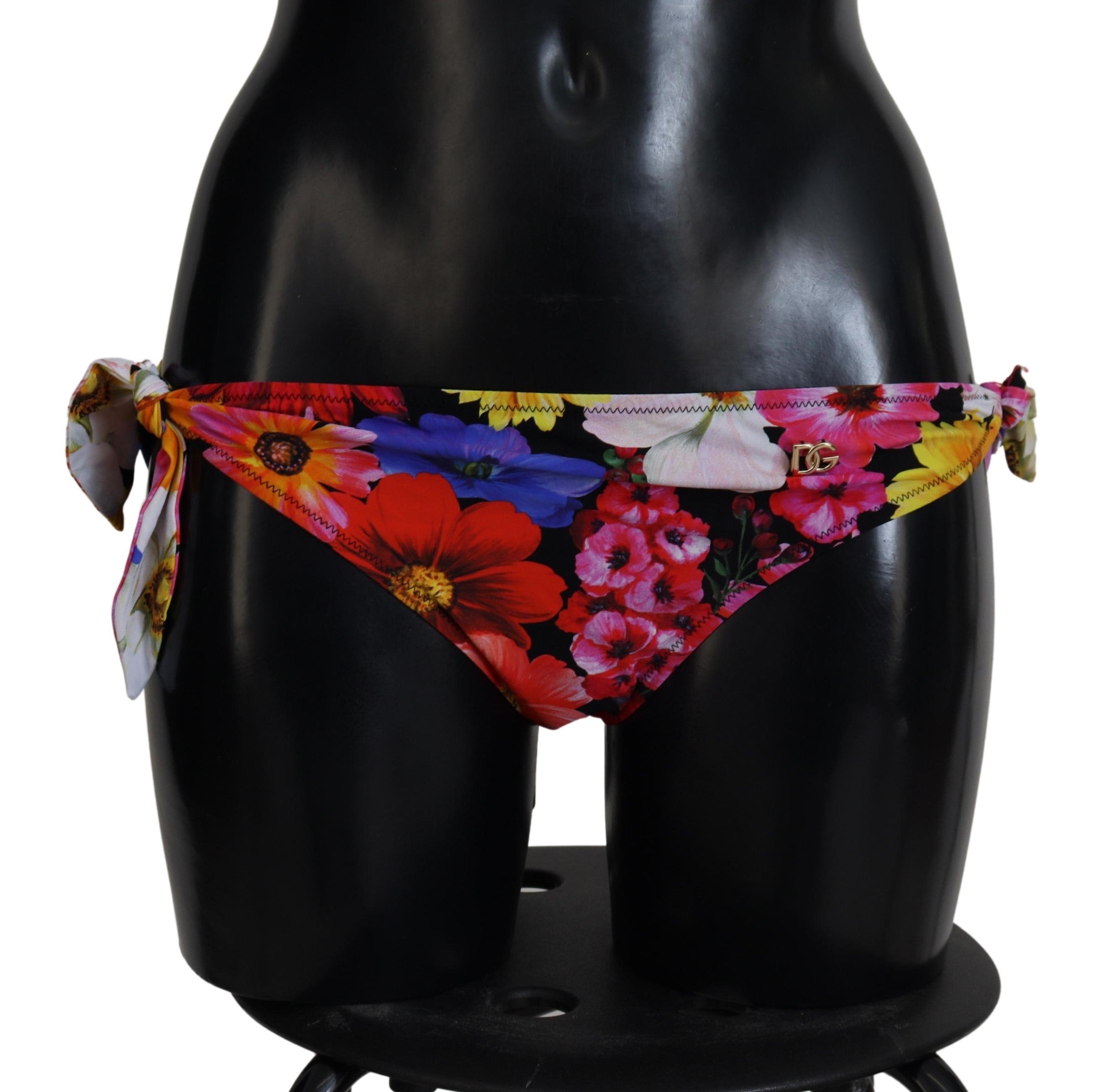 Dolce & Gabbana Black Floral Print Swimsuit Bikini Bottom Swimwear-4