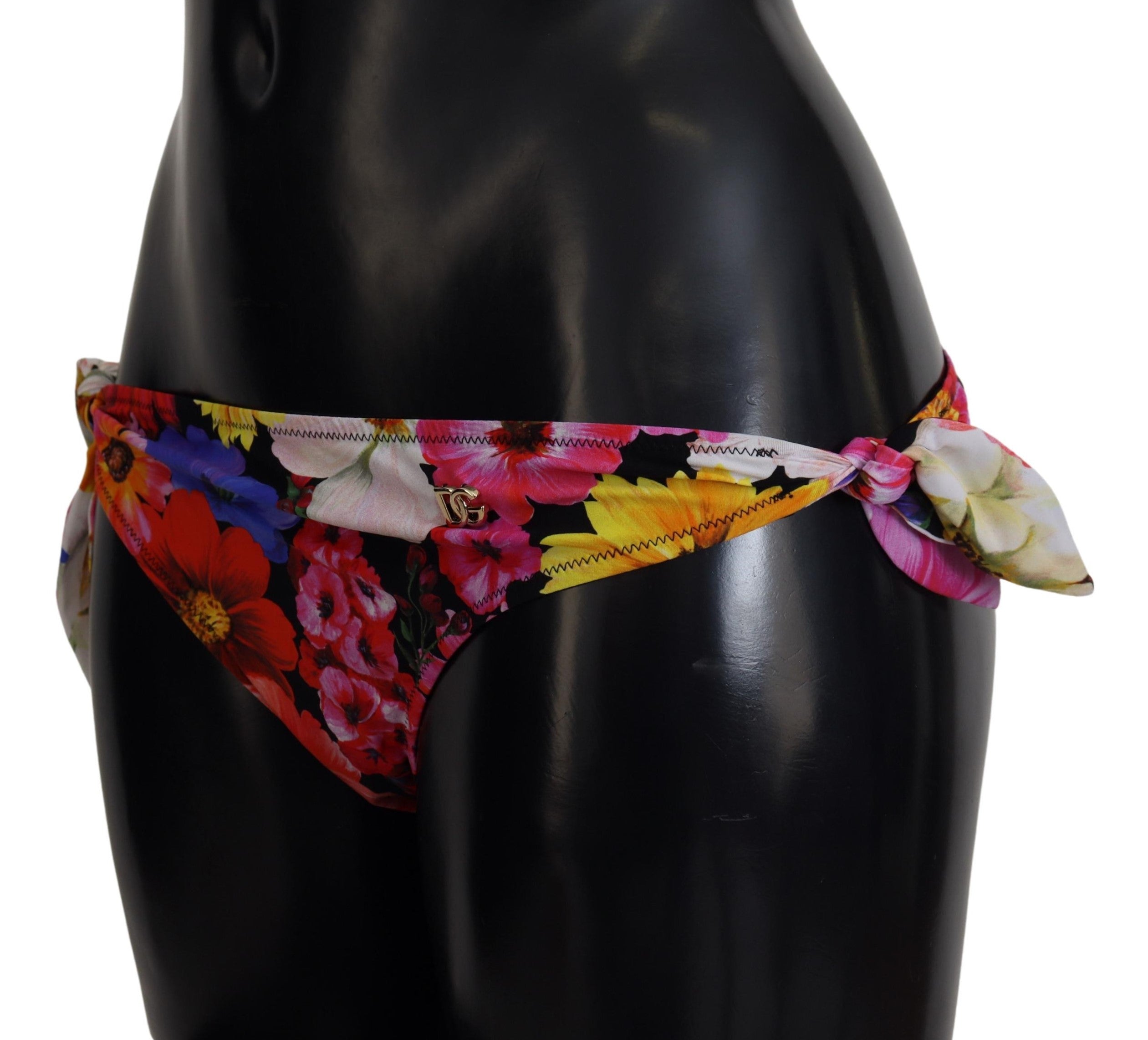 Dolce & Gabbana Black Floral Print Swimsuit Bikini Bottom Swimwear-5