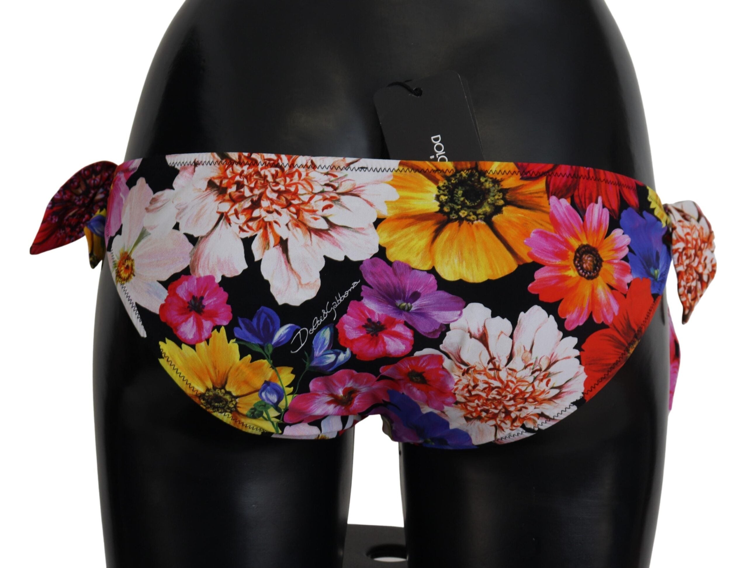 Dolce & Gabbana Black Floral Print Swimsuit Bikini Bottom Swimwear-6