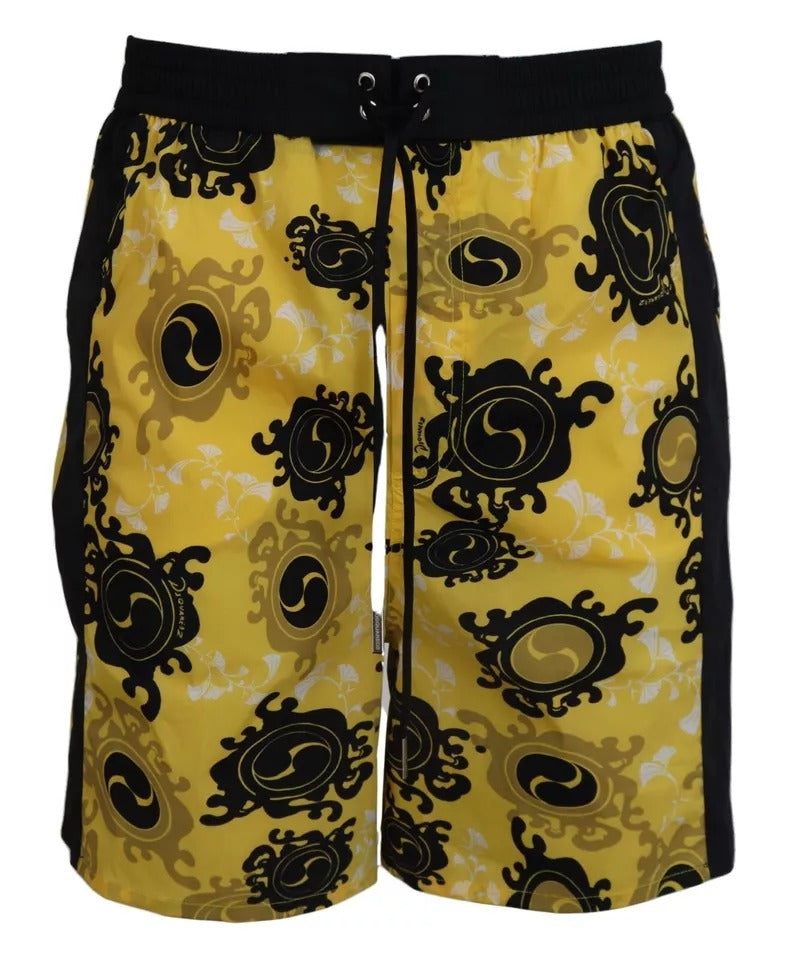 Dsquared² Yellow Black Printed Nylon Beachwear Shorts Swimwear-2