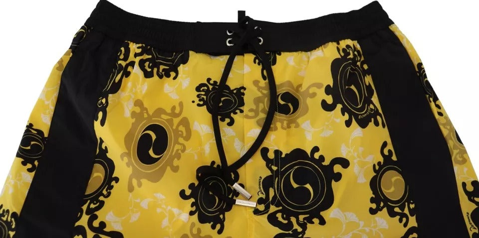 Dsquared² Yellow Black Printed Nylon Beachwear Shorts Swimwear-3