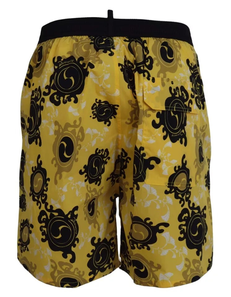 Dsquared² Yellow Black Printed Nylon Beachwear Shorts Swimwear-4