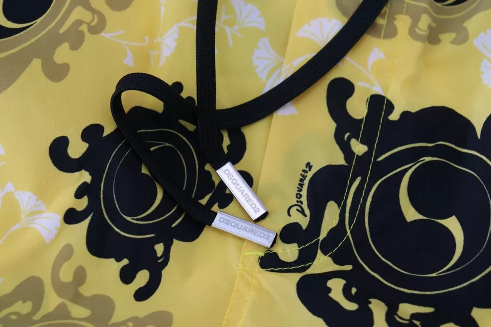 Dsquared² Yellow Black Printed Nylon Beachwear Shorts Swimwear-5