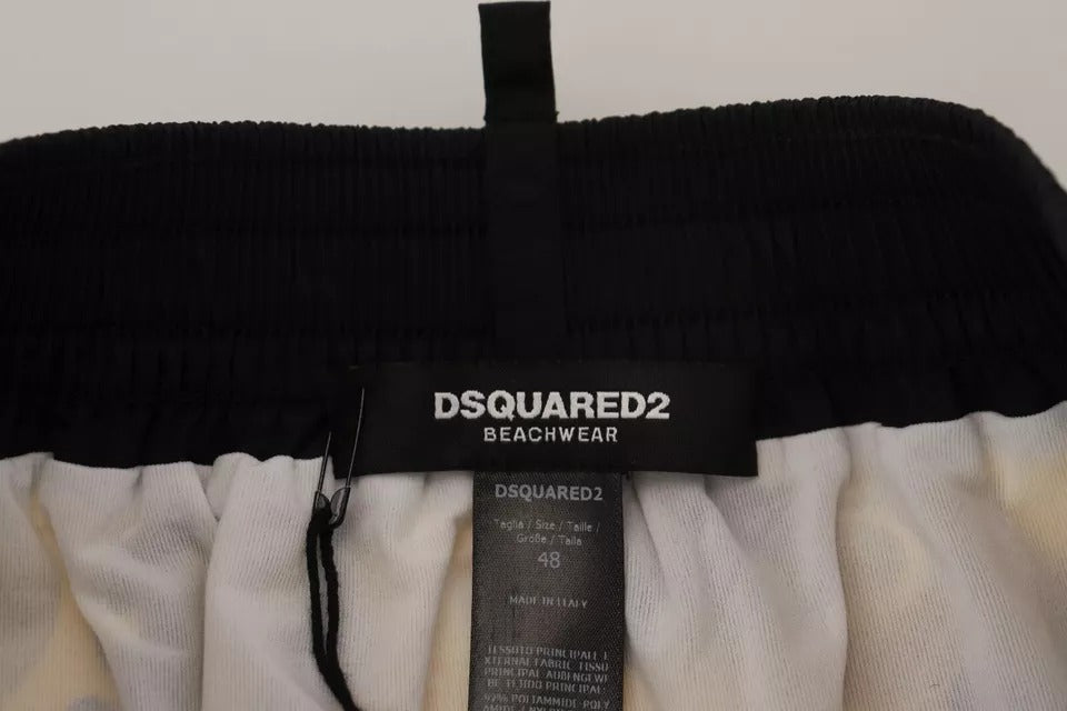 Dsquared² Yellow Black Printed Nylon Beachwear Shorts Swimwear-6