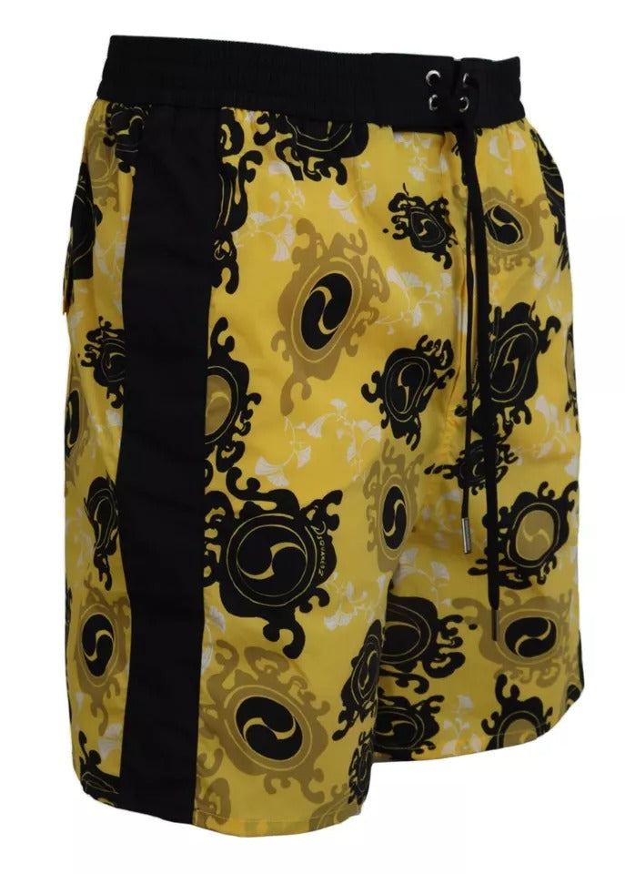 Dsquared² Yellow Black Printed Nylon Beachwear Shorts Swimwear-7