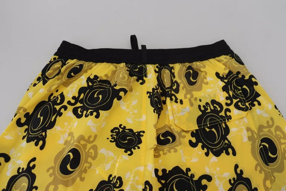 Dsquared² Yellow Black Printed Nylon Beachwear Shorts Swimwear-8