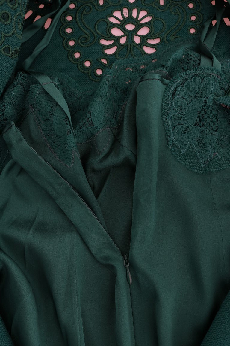 Dolce & Gabbana Grünes Kleid mit Blumenausschnitt aus Seidenwolle-6