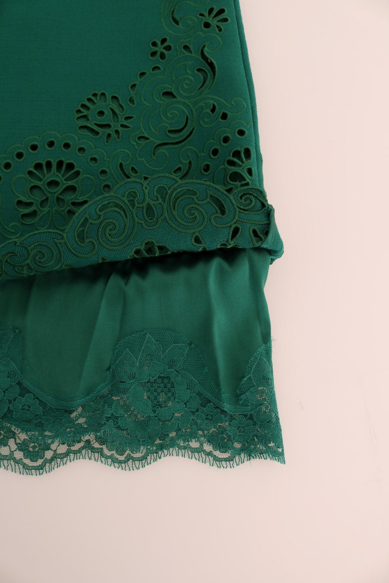 Dolce & Gabbana Grünes Kleid mit Blumenausschnitt aus Seidenwolle-7