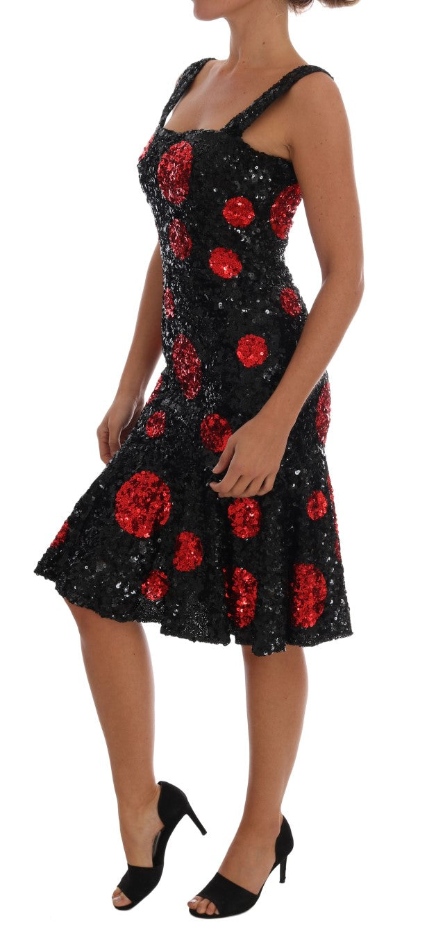 Dolce & Gabbana Black and Red Sequined Sheath Dress-2
