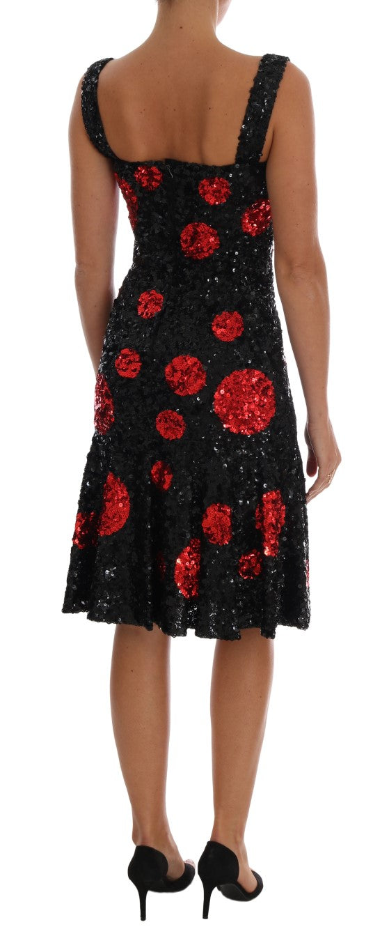 Dolce & Gabbana Black and Red Sequined Sheath Dress-3