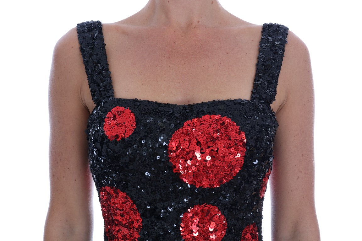Dolce & Gabbana Black and Red Sequined Sheath Dress-4
