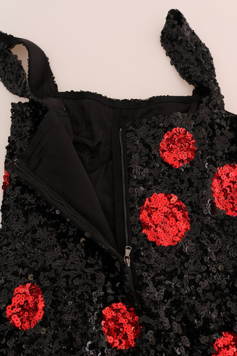 Dolce & Gabbana Black and Red Sequined Sheath Dress-5