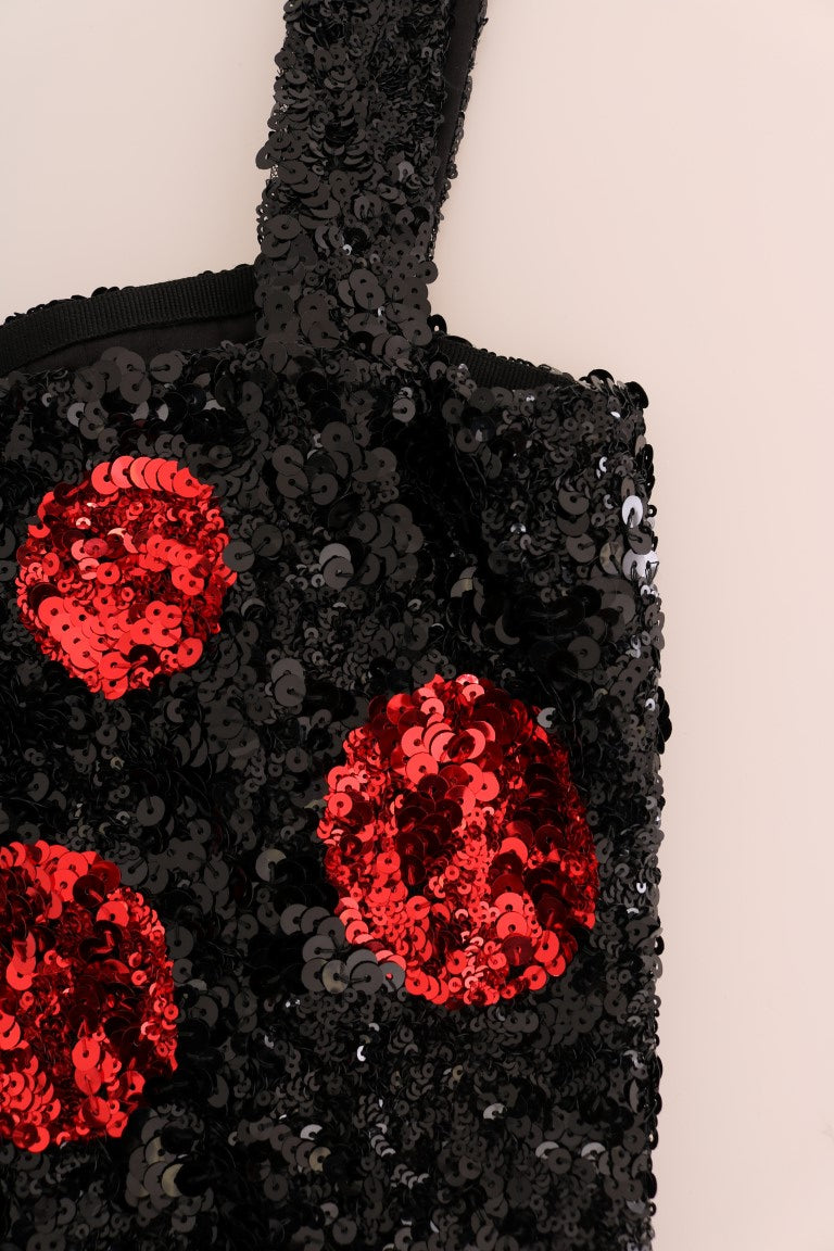 Dolce & Gabbana Black and Red Sequined Sheath Dress-6