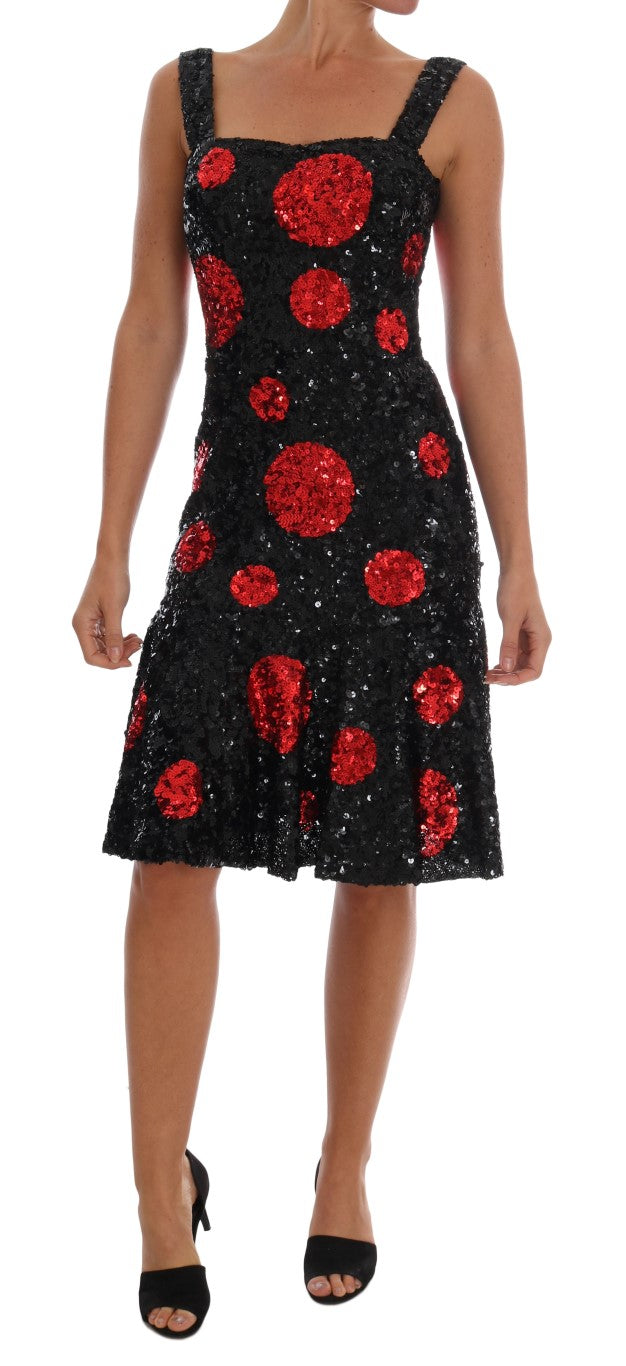 Dolce & Gabbana Black and Red Sequined Sheath Dress