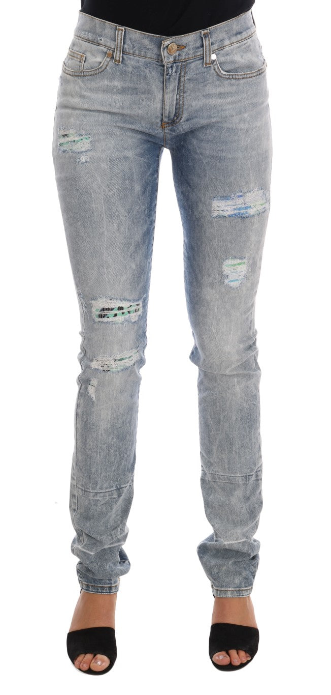 Versace Jeans Blue Wash Ripped Stretch Slim Fit Jeans