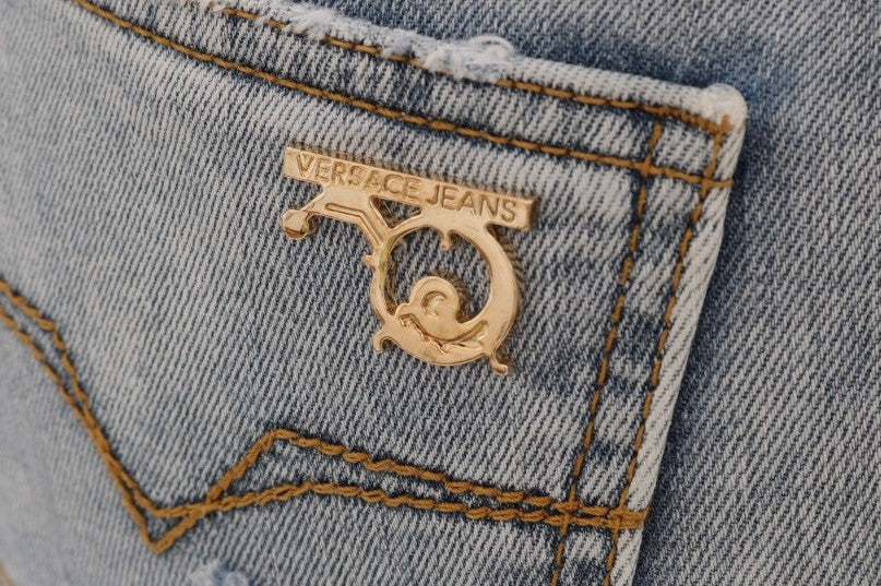 Versace Jeans Blue Wash Ripped Stretch Slim Fit Jeans-4