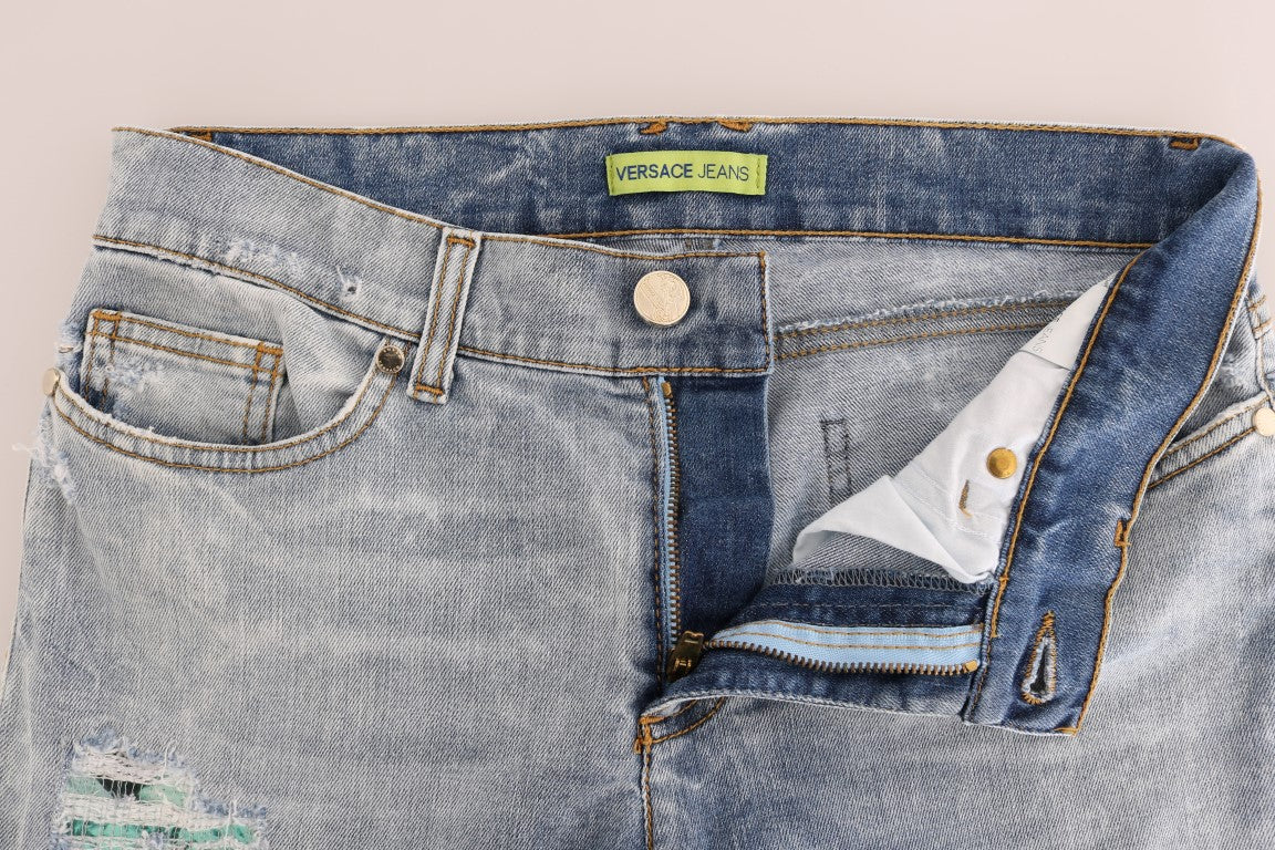 Versace Jeans Blue Wash Ripped Stretch Slim Fit Jeans-5