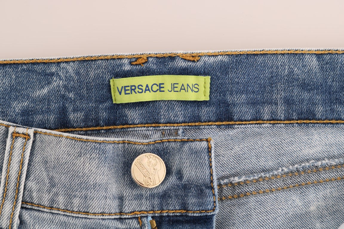 Versace Jeans Blue Wash Ripped Stretch Slim Fit Jeans-6