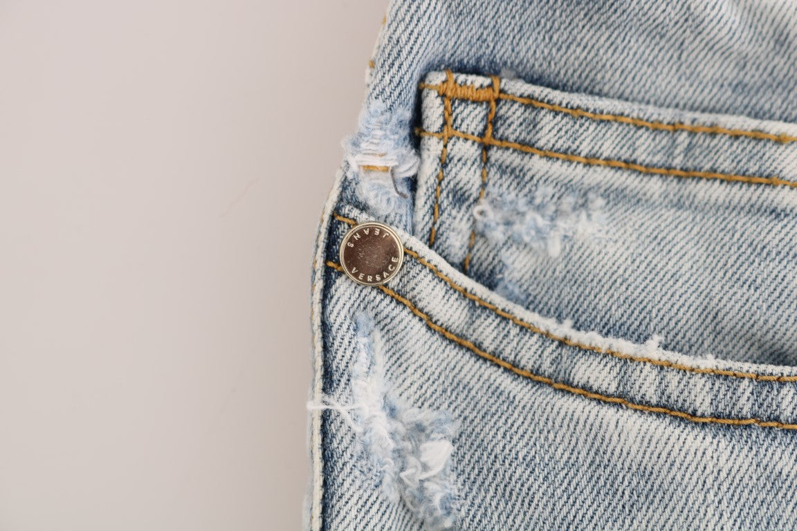 Versace Jeans Blue Wash Ripped Stretch Slim Fit Jeans-7