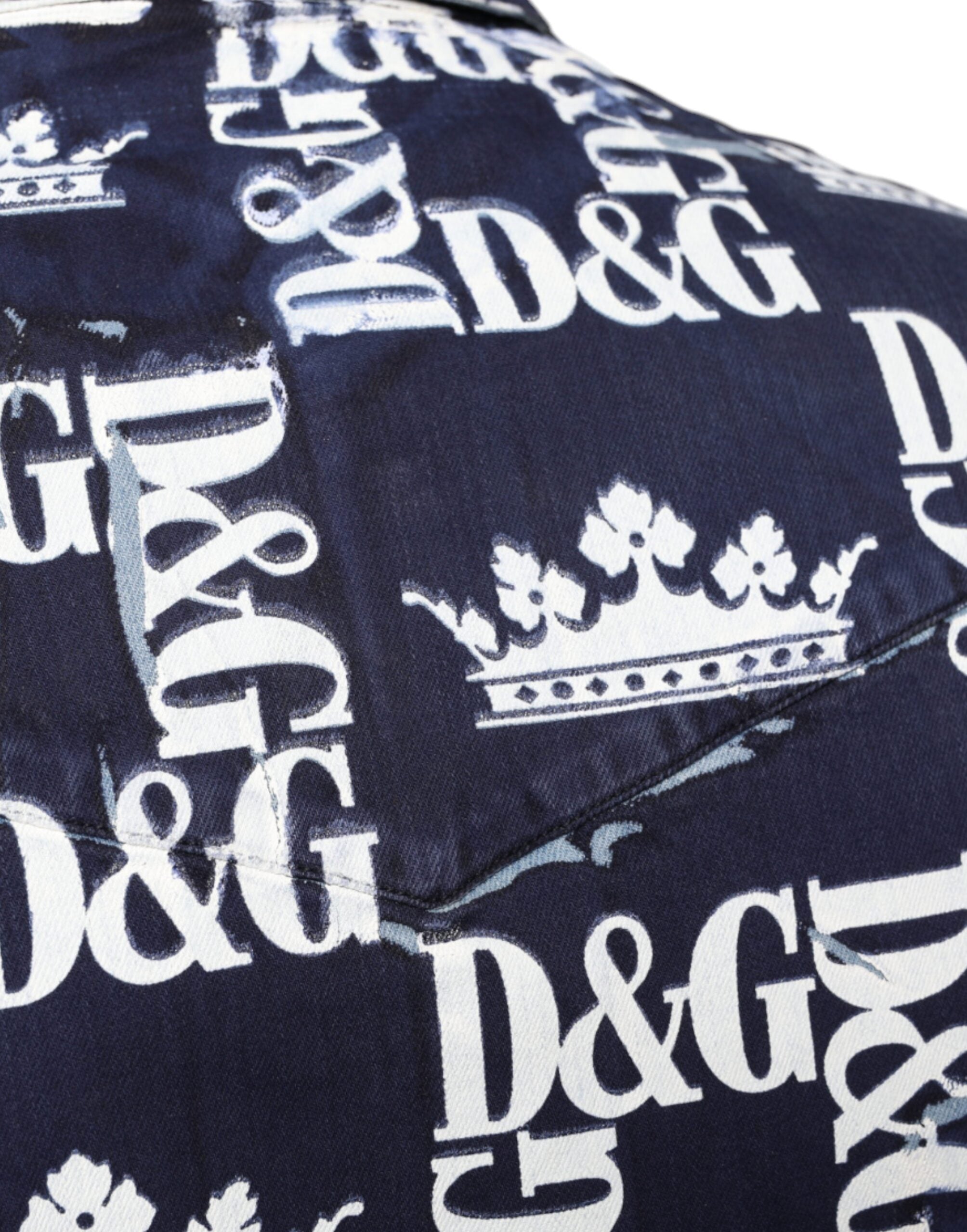 Dolce & Gabbana Blaue Krone Logo Print Slim Fit Baumwollhemd-7