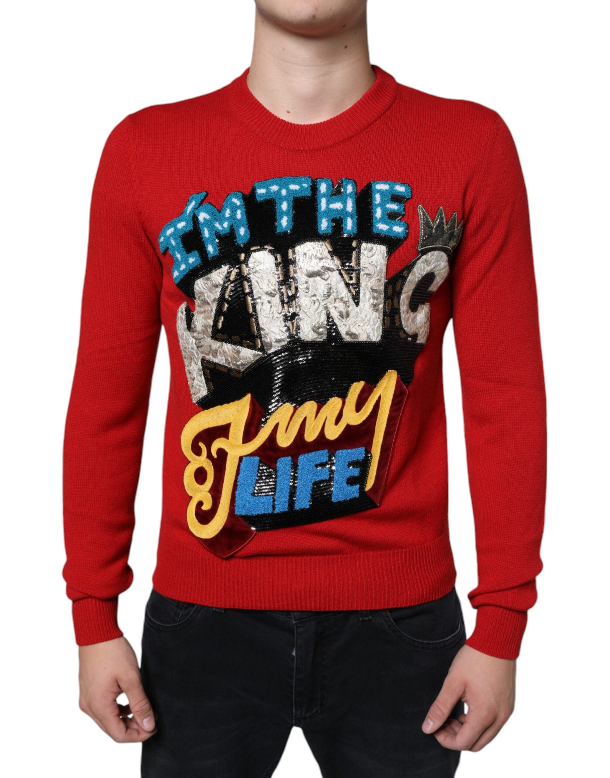Dolce & Gabbana Rotes I'm The King Sweatshirt mit Rundhalsausschnitt aus Wolle Pullover-2