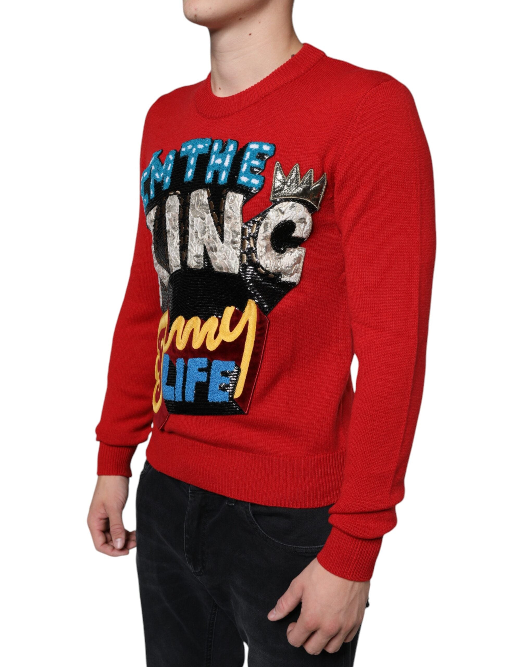 Dolce & Gabbana Rotes I'm The King Sweatshirt mit Rundhalsausschnitt aus Wolle Pullover-3