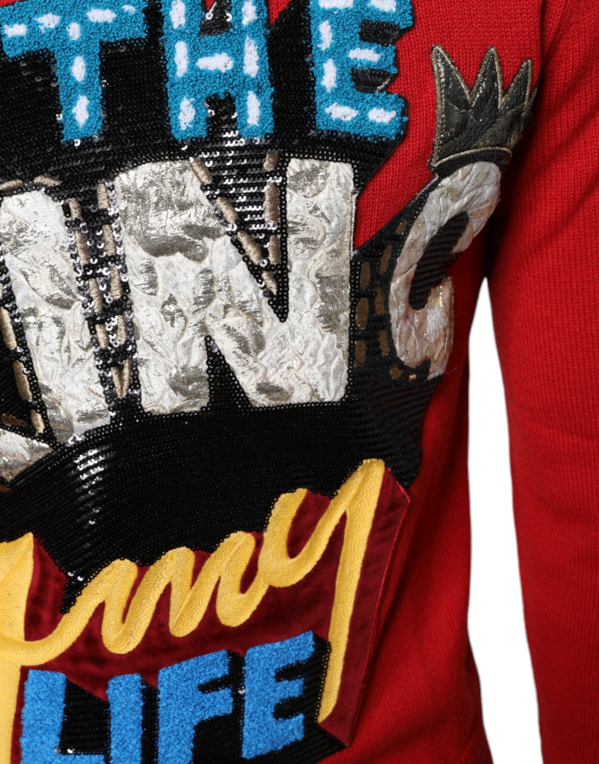 Dolce & Gabbana Rotes I'm The King Sweatshirt mit Rundhalsausschnitt aus Wolle Pullover-7