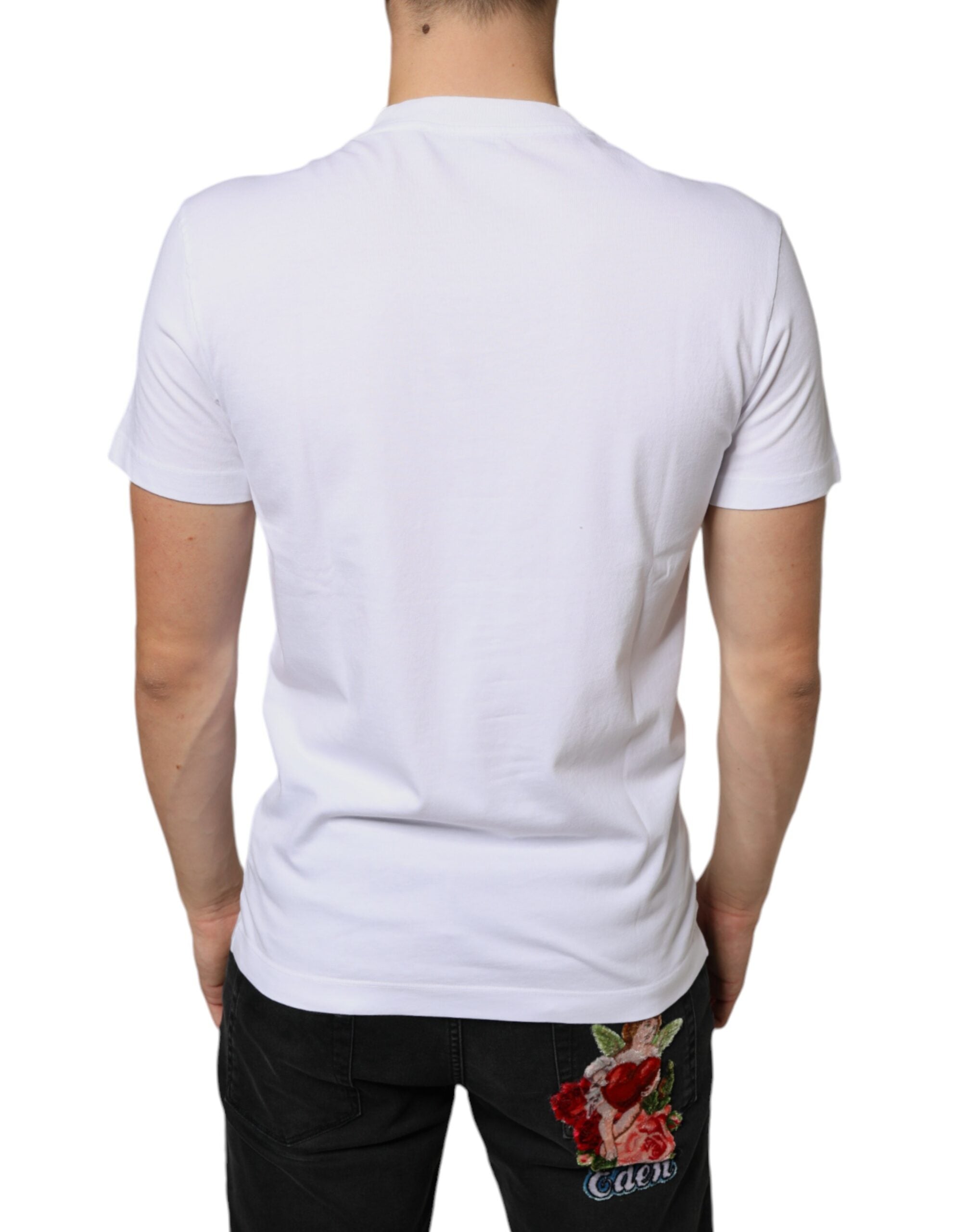 Dolce & Gabbana White Cotton T-Shirt with DG Appliqués-4