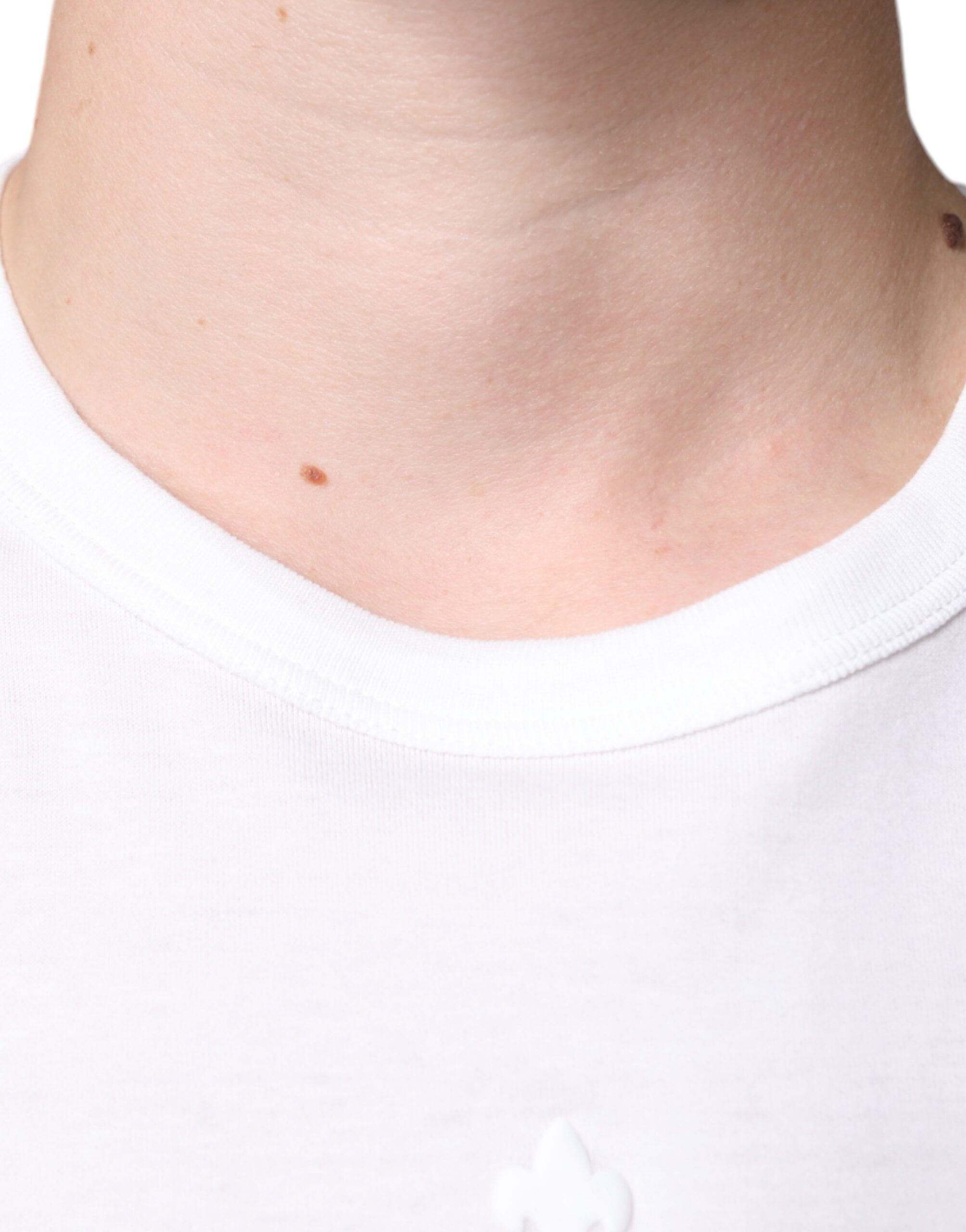 Dolce & Gabbana White Cotton T-Shirt with Logo Embosser and Round Neck-5