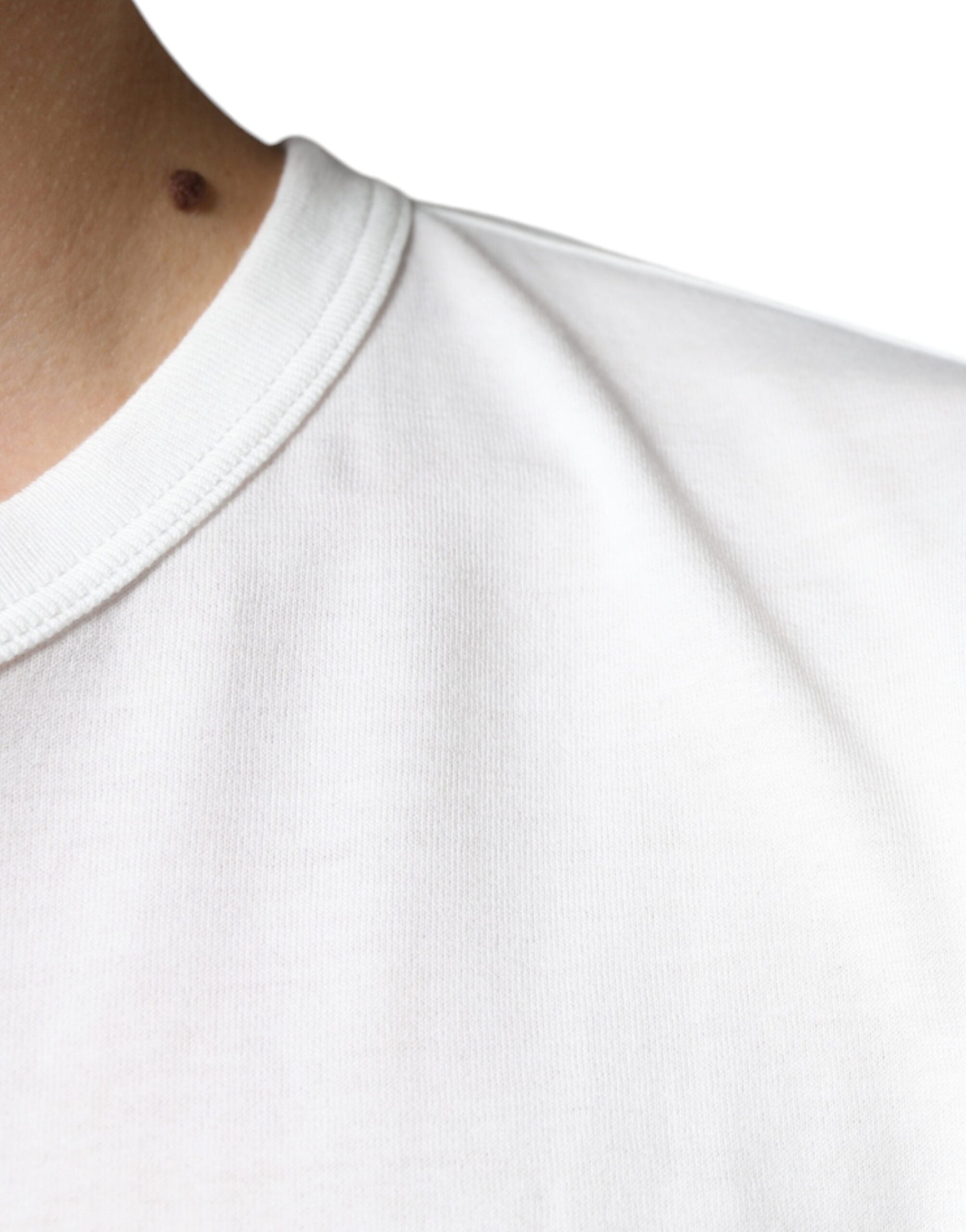 Dolce & Gabbana White Cotton T-Shirt with Logo Embosser and Round Neck-6