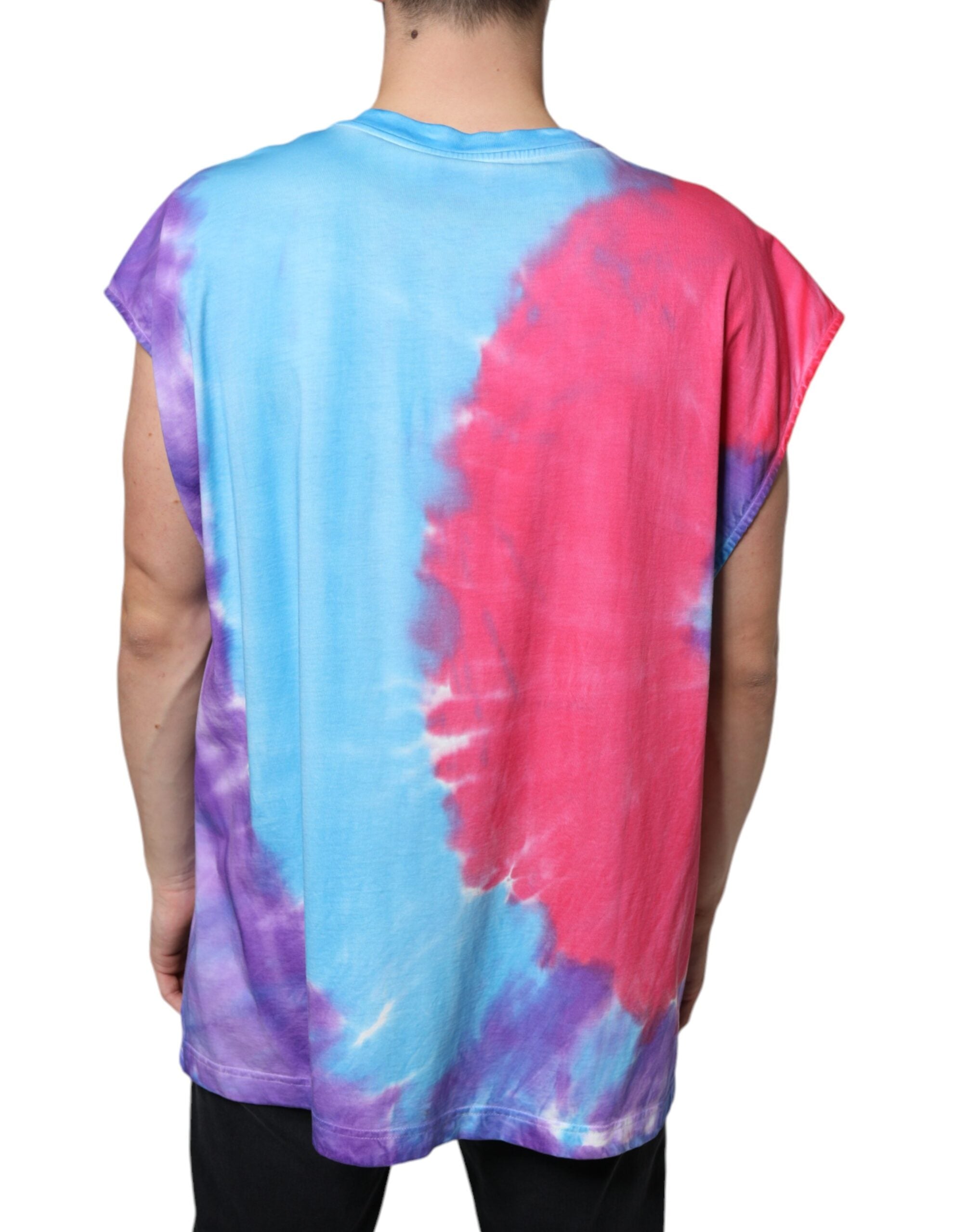 Dolce & Gabbana Multicolor Tie Dye Baumwoll-T-Shirt ohne Ärmel-4