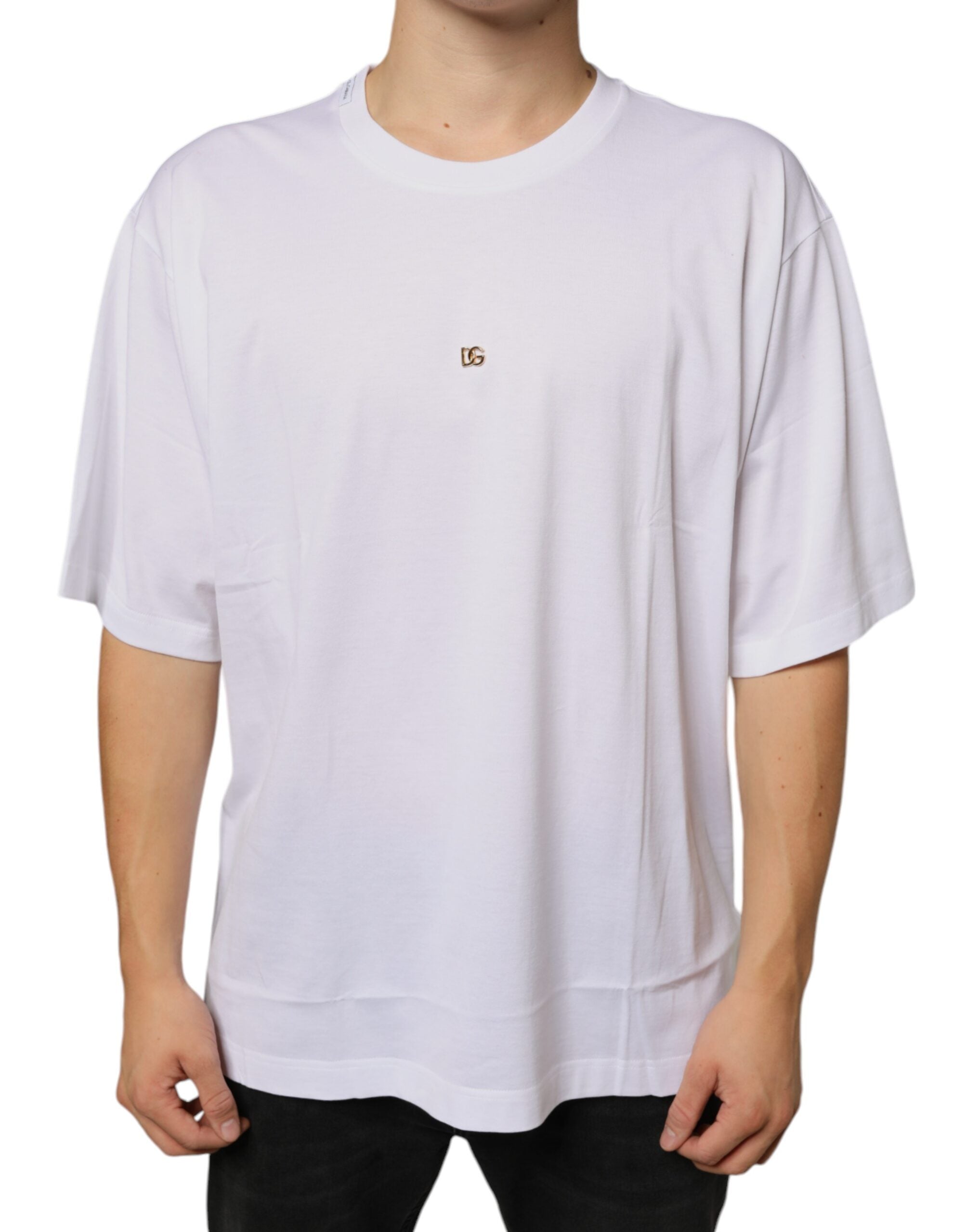 Dolce & Gabbana White Metal DG Logo Cotton Short Sleeve T-Shirt-1