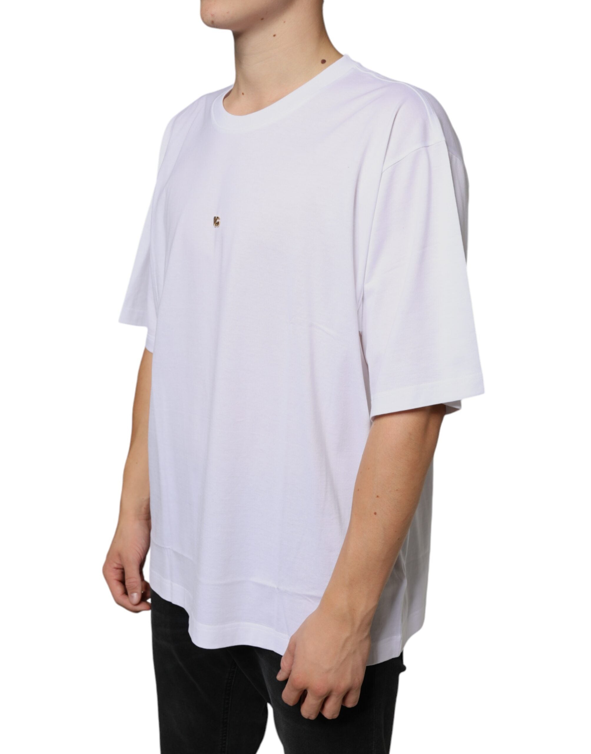 Dolce & Gabbana White Metal DG Logo Cotton Short Sleeve T-Shirt-3