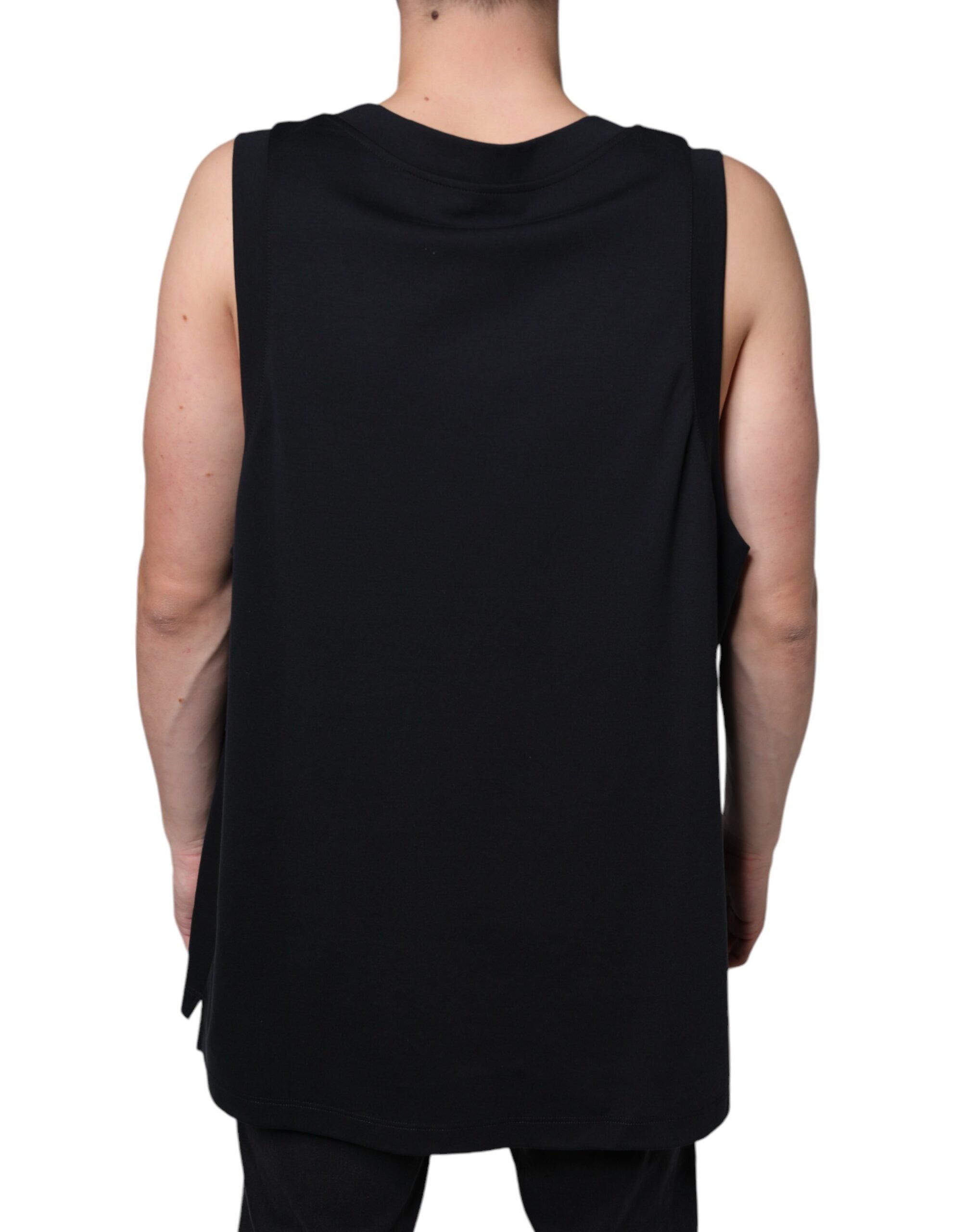 Dolce & Gabbana Black Cotton Sleeveless T-Shirt "Born To Be Free"-4