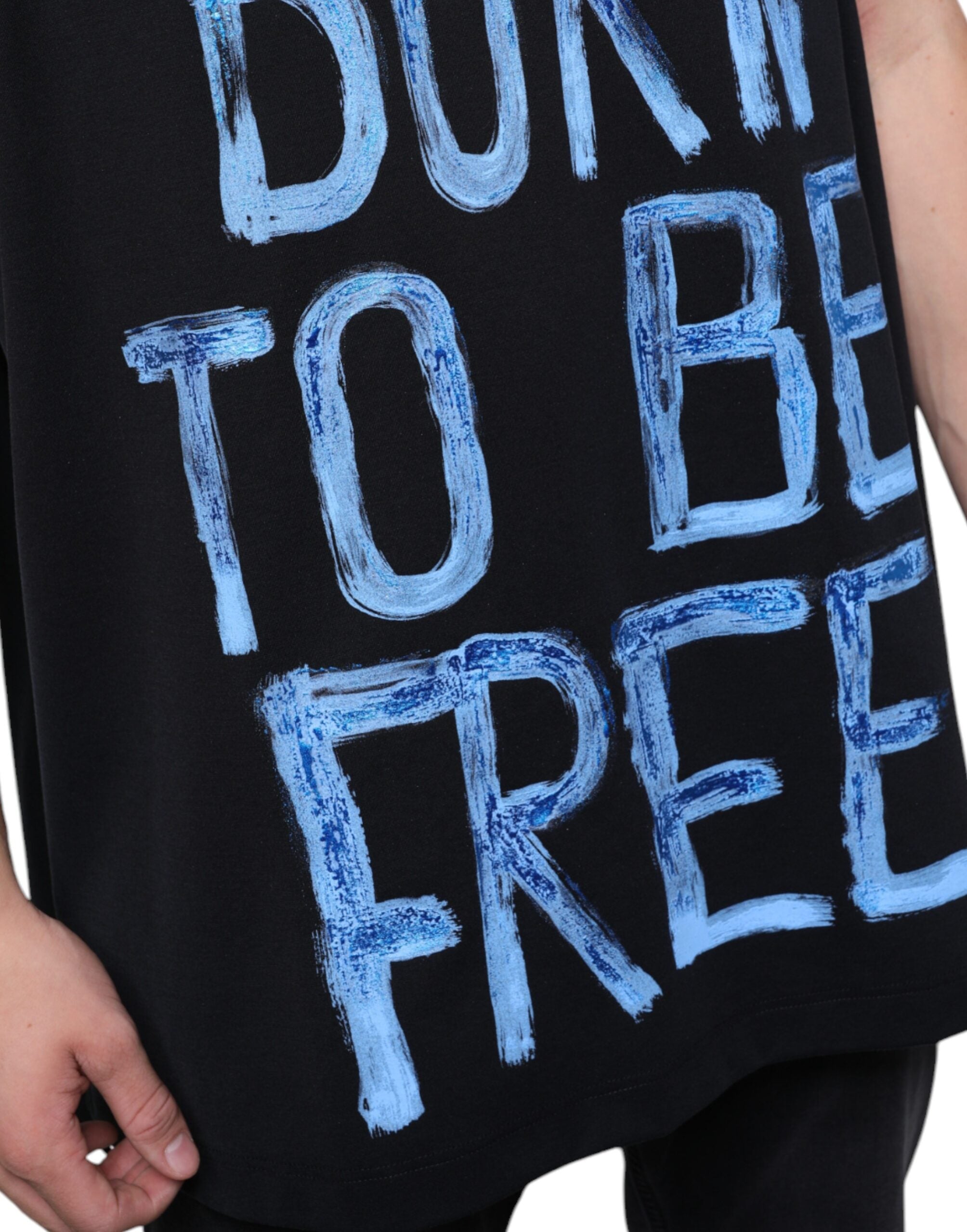Dolce & Gabbana Black Cotton Sleeveless T-Shirt "Born To Be Free"-7