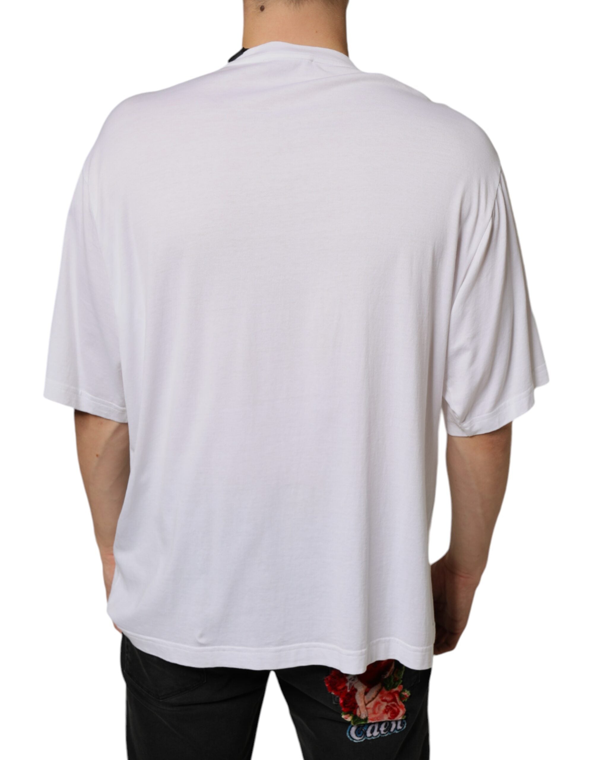 Dolce & Gabbana white T-shirt with cotton chain and embellishments-4