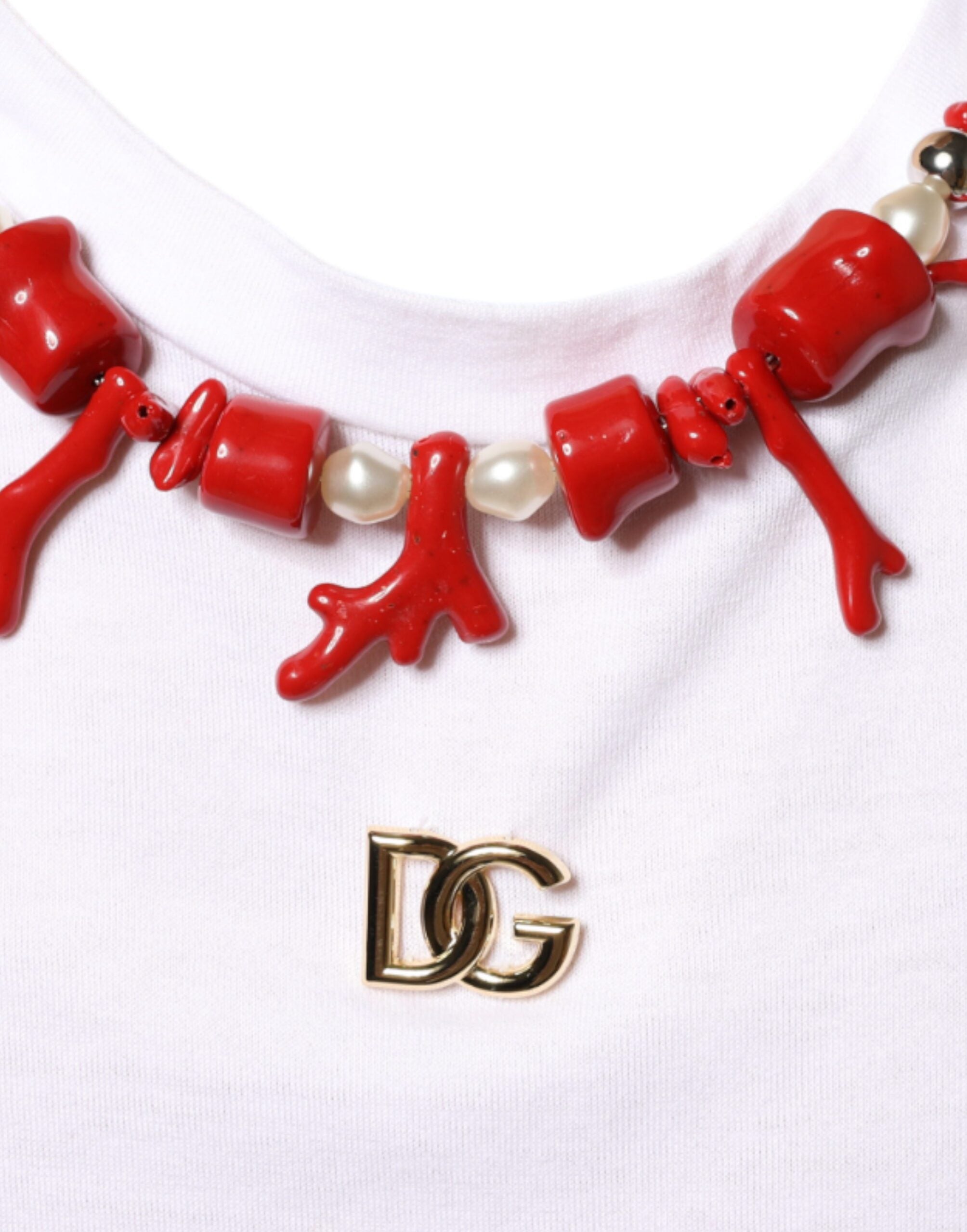 Dolce & Gabbana white T-shirt with cotton chain and embellishments-5