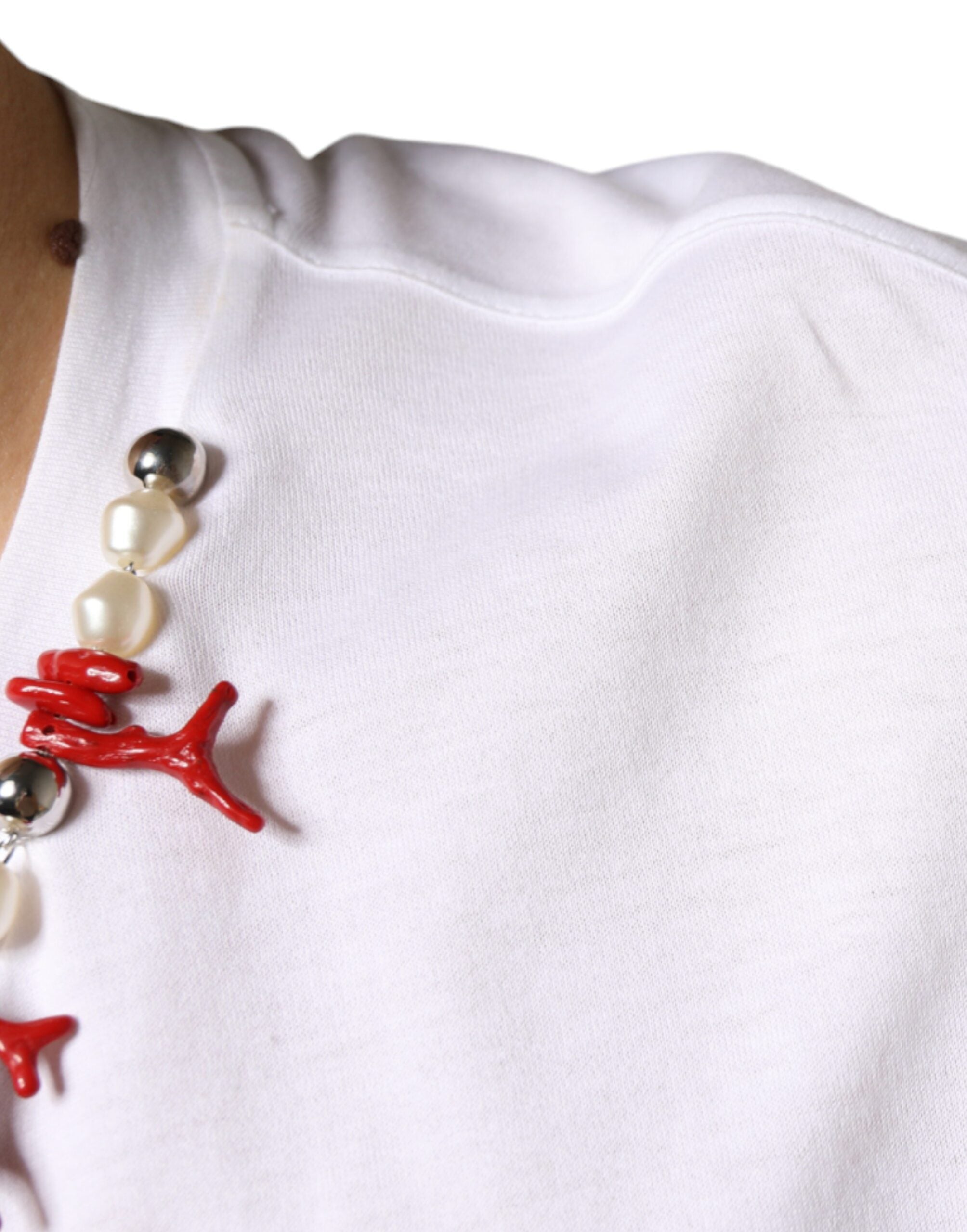 Dolce & Gabbana white T-shirt with cotton chain and embellishments-6