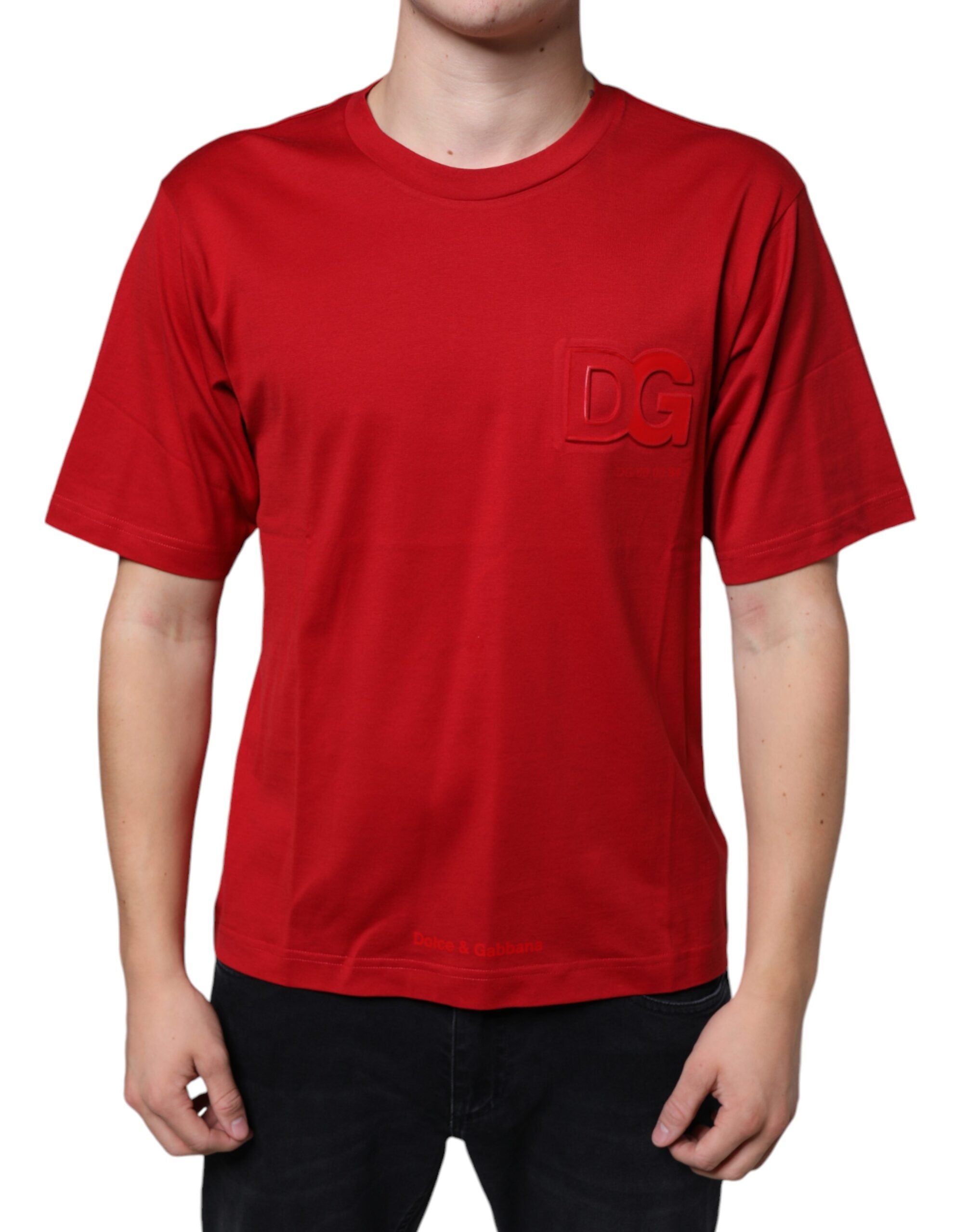 Dolce & Gabbana red T-shirt with round neck and DG logo print, made of cotton-1