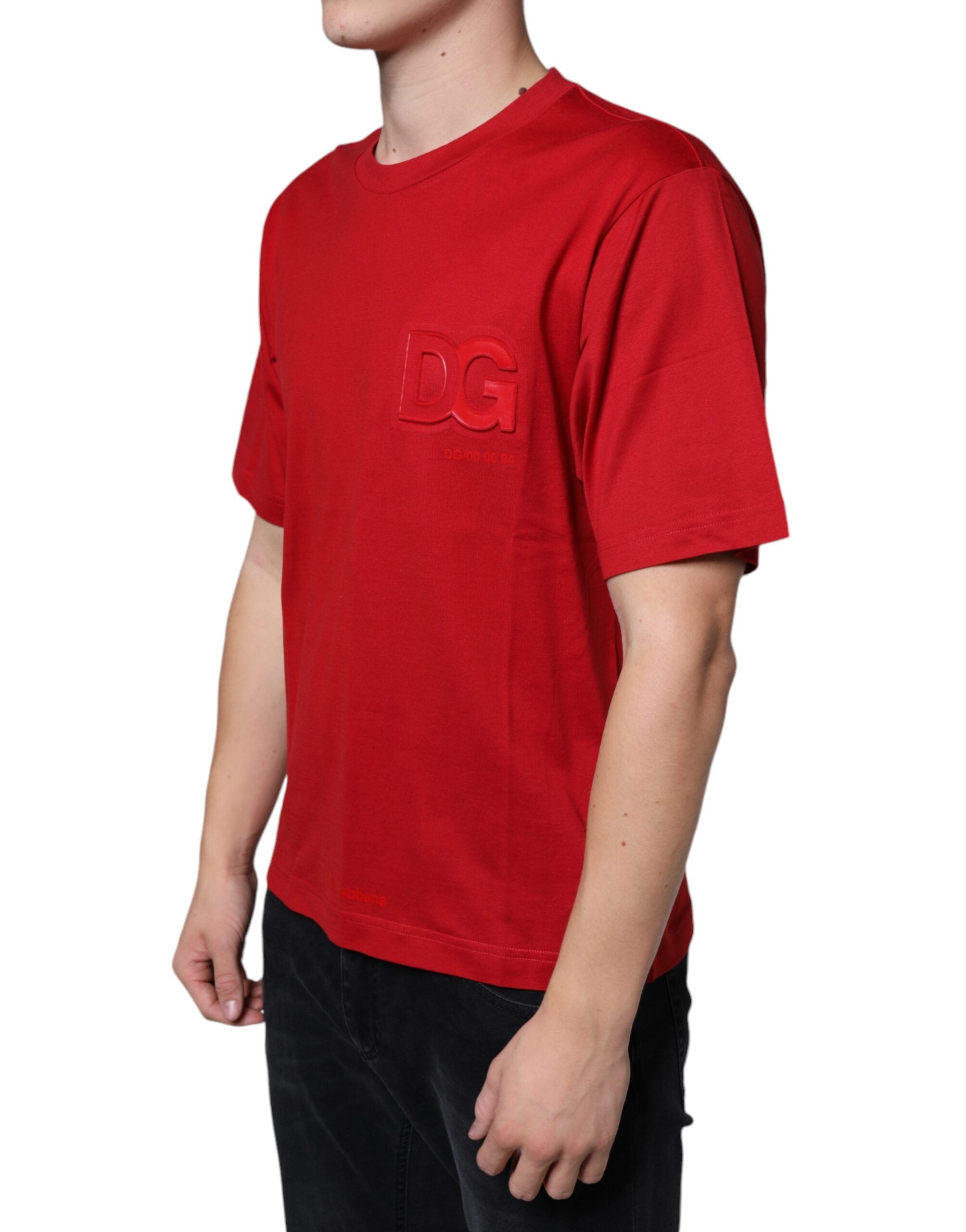 Dolce & Gabbana red T-shirt with round neck and DG logo print, made of cotton-3