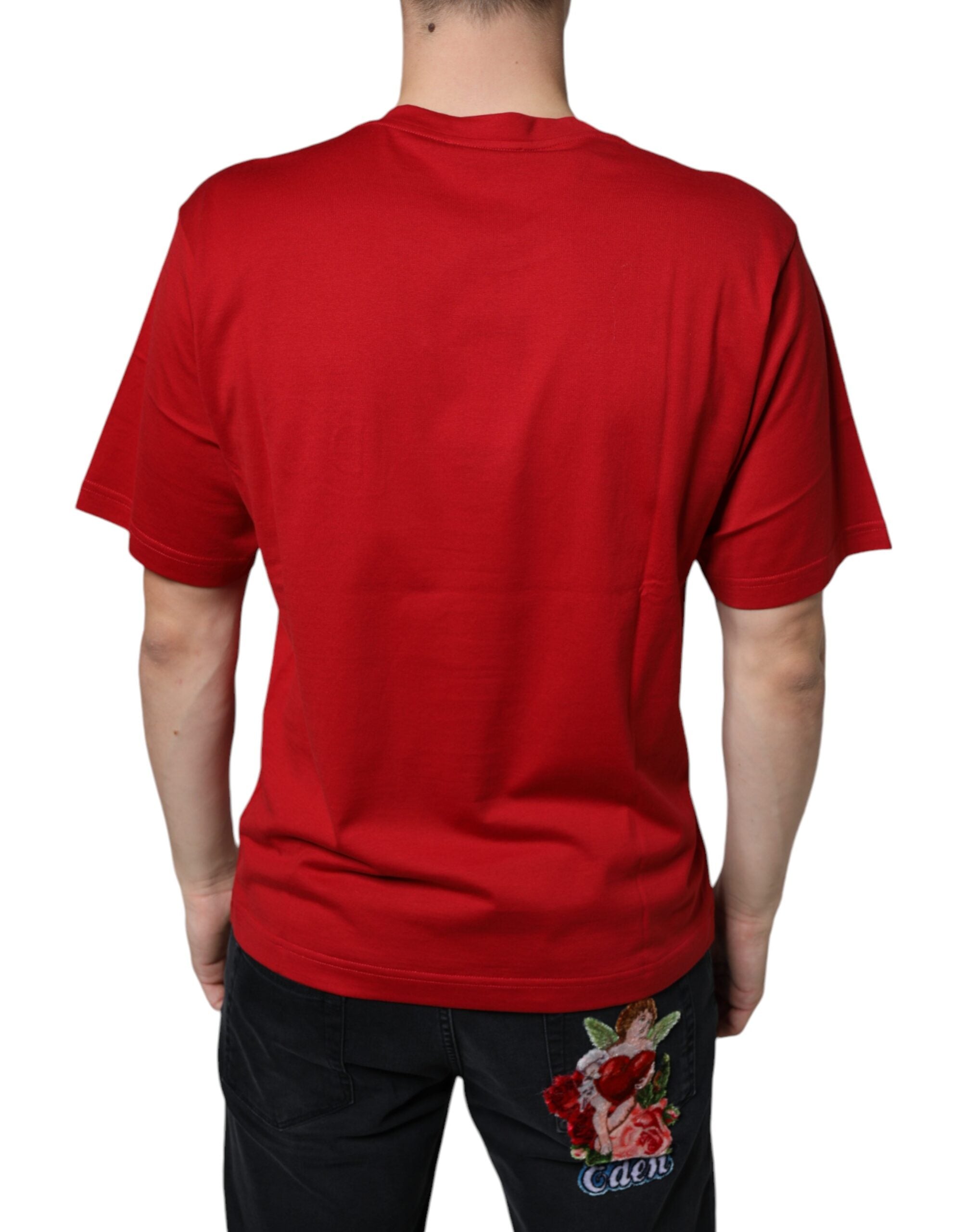 Dolce & Gabbana red T-shirt with round neck and DG logo print, made of cotton-4